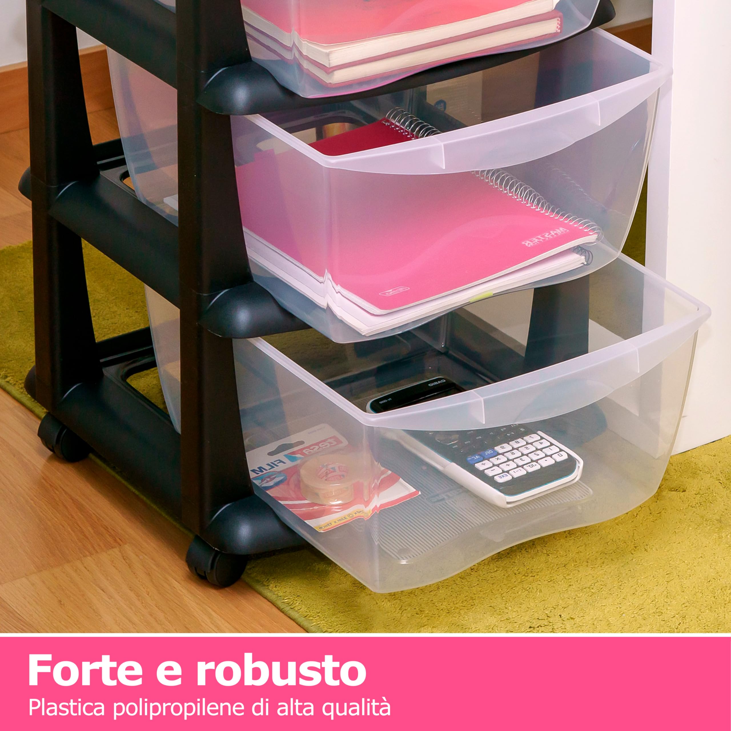 Iris Ohyama, Torre di stoccaggio, Organizer in plastica, 6 cassetti, 7 L, Maniglie ergonomiche