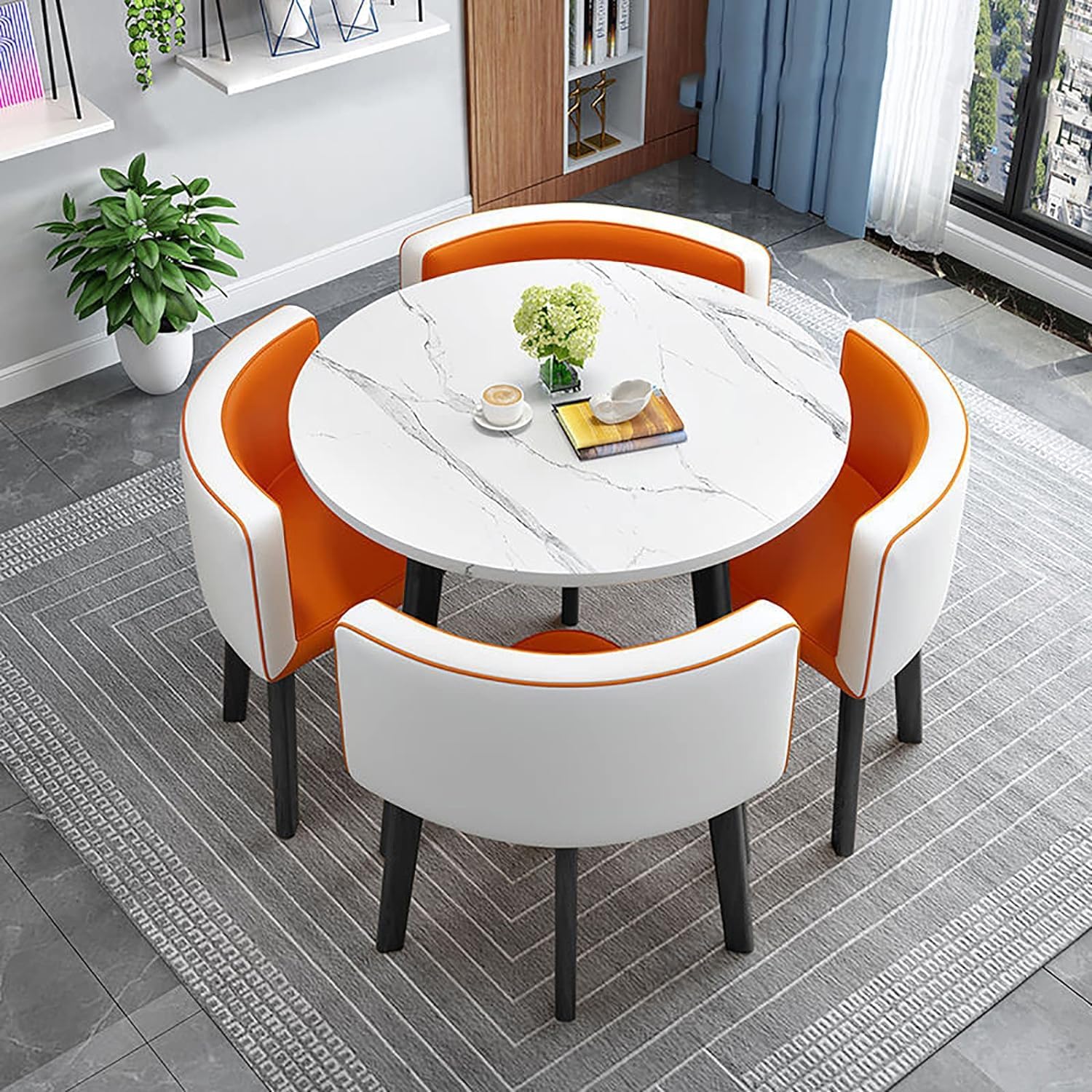 Modern Dining Table Set for 4 Round Conference Room Table with Chairs Small Round Dining Room Table Set Circle Kitchen Table for 4,A13-90x90x75cm