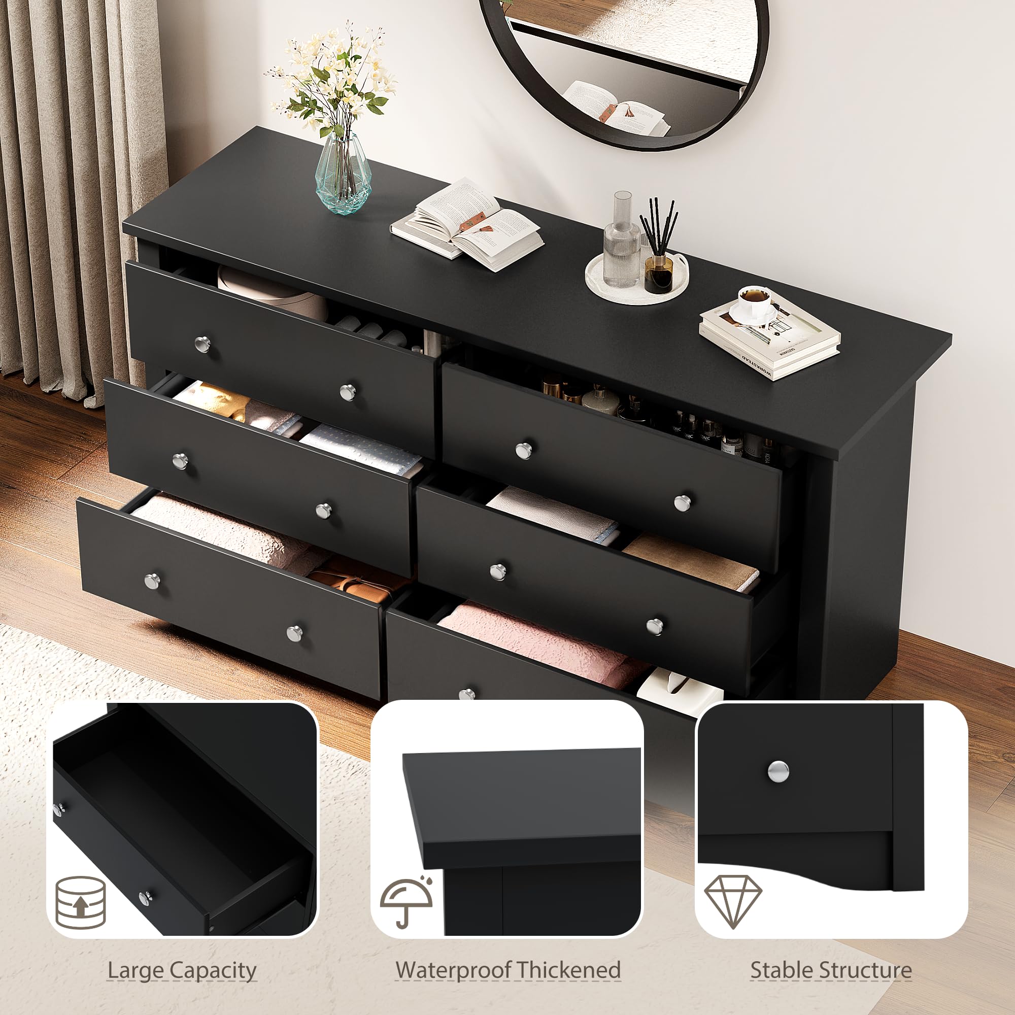 Amazon.com: Shahoo Dresser for Bedroom, 6 Drawer Dressers, Storage Tower  Unit, Modern Closet Store Organizer for Living Room, Hallway (Dark Black) :  Home & Kitchen