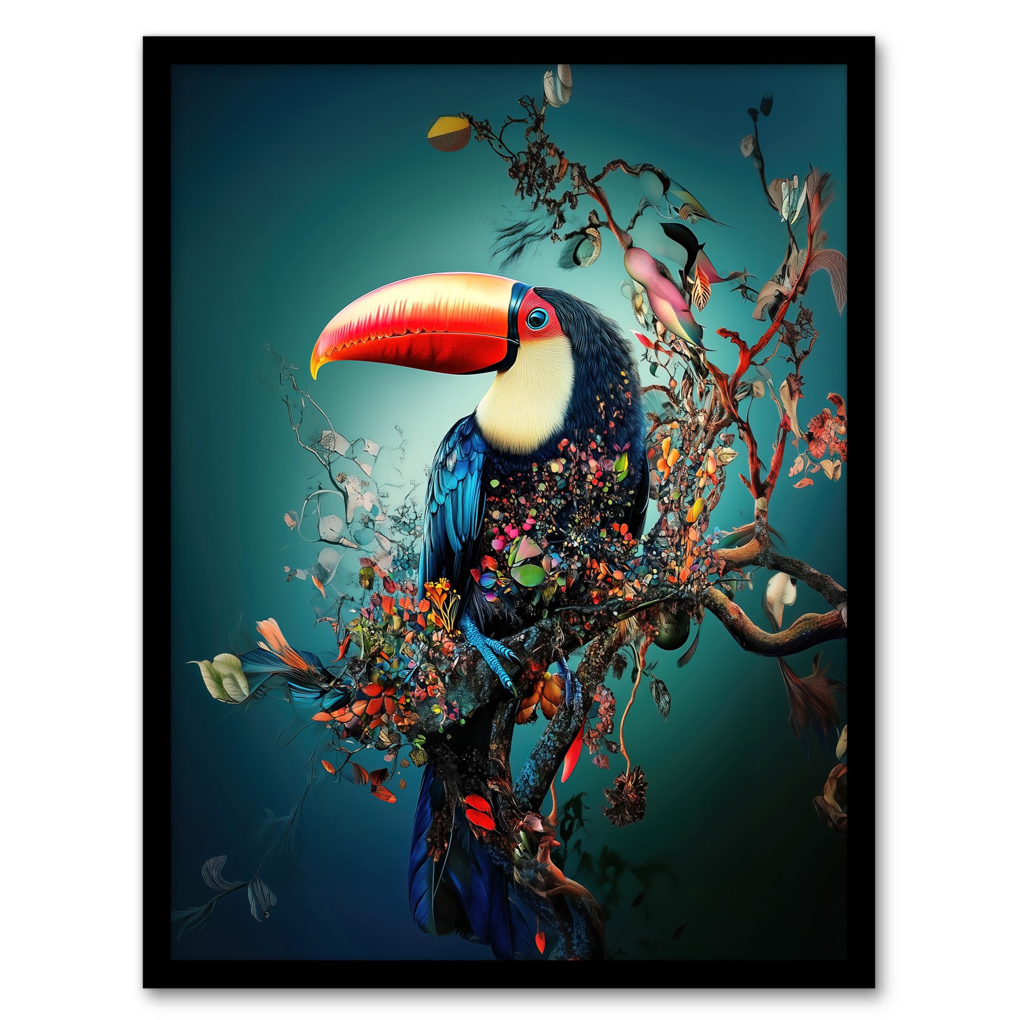 Artery8 Toucan Bird Flowering Tree Branch Surreal Fantasy Living Room Artwork Framed Wall Art Print A4