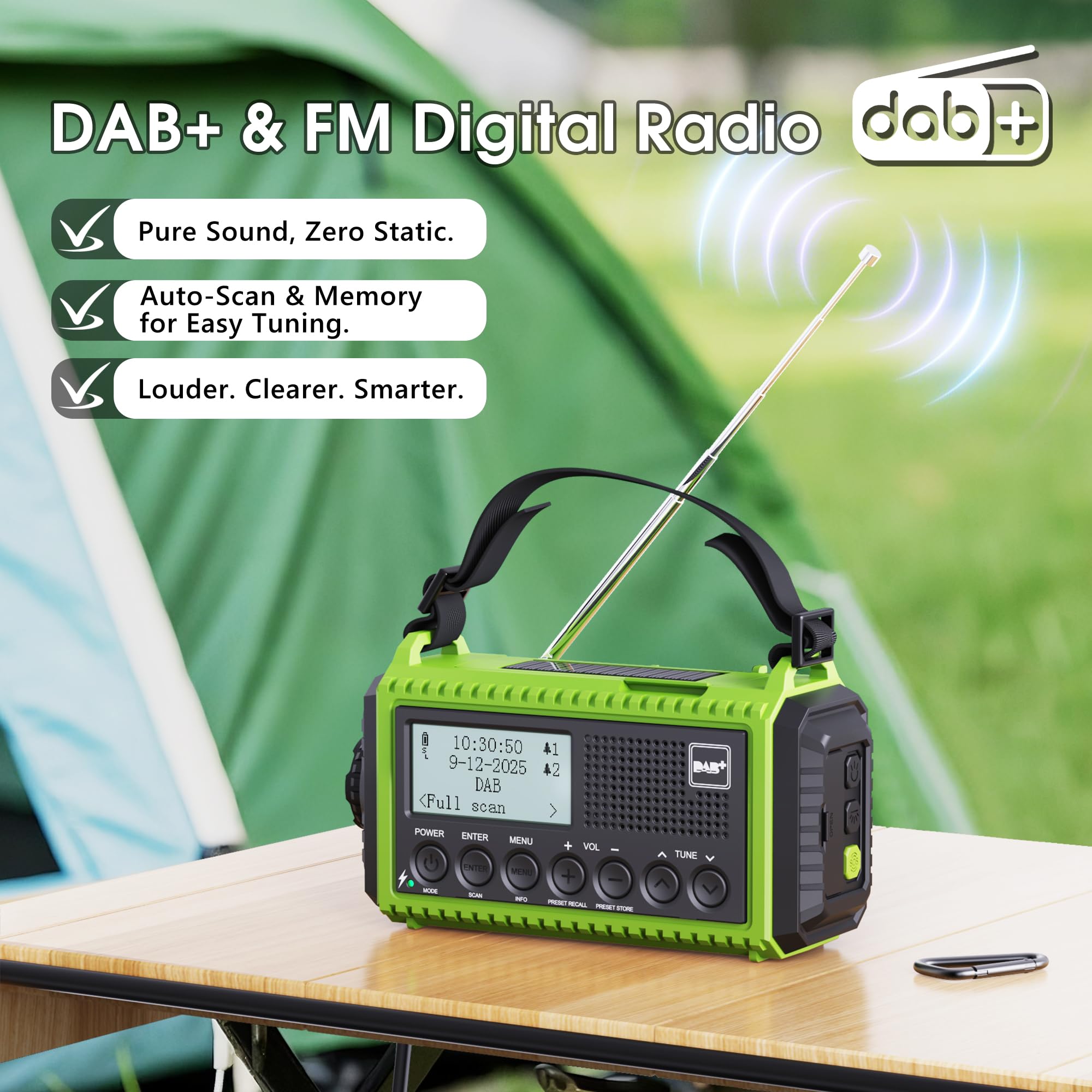 Radio korbowe DAB przenośne radio, radio korbowe z funkcją ładowania telefonu komórkowego, radio UKW/DAB Plus, akumulator 5000 mAh, do ponownego ładowania, awaryjna korbka radiowa, z latarką LED i lampką do czytania, alarm SOS na kemping