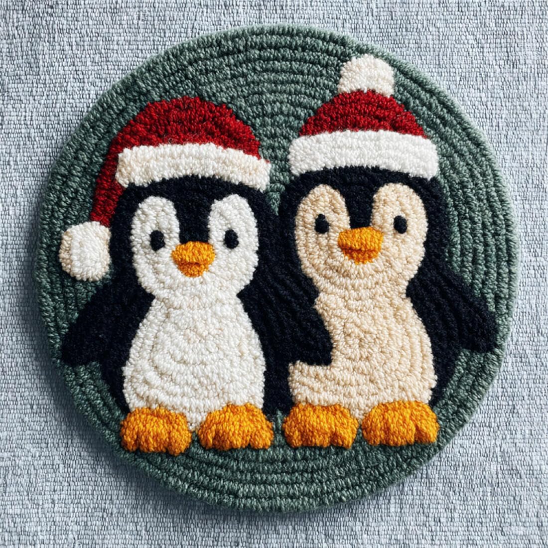 Rqwybcaxn DIY Rug Latch Hook Kits for Teens Animal Needlework Kit Cartoon Penguin 80x80cm Round Tapestry with Crochet Hook Study Craft Gift