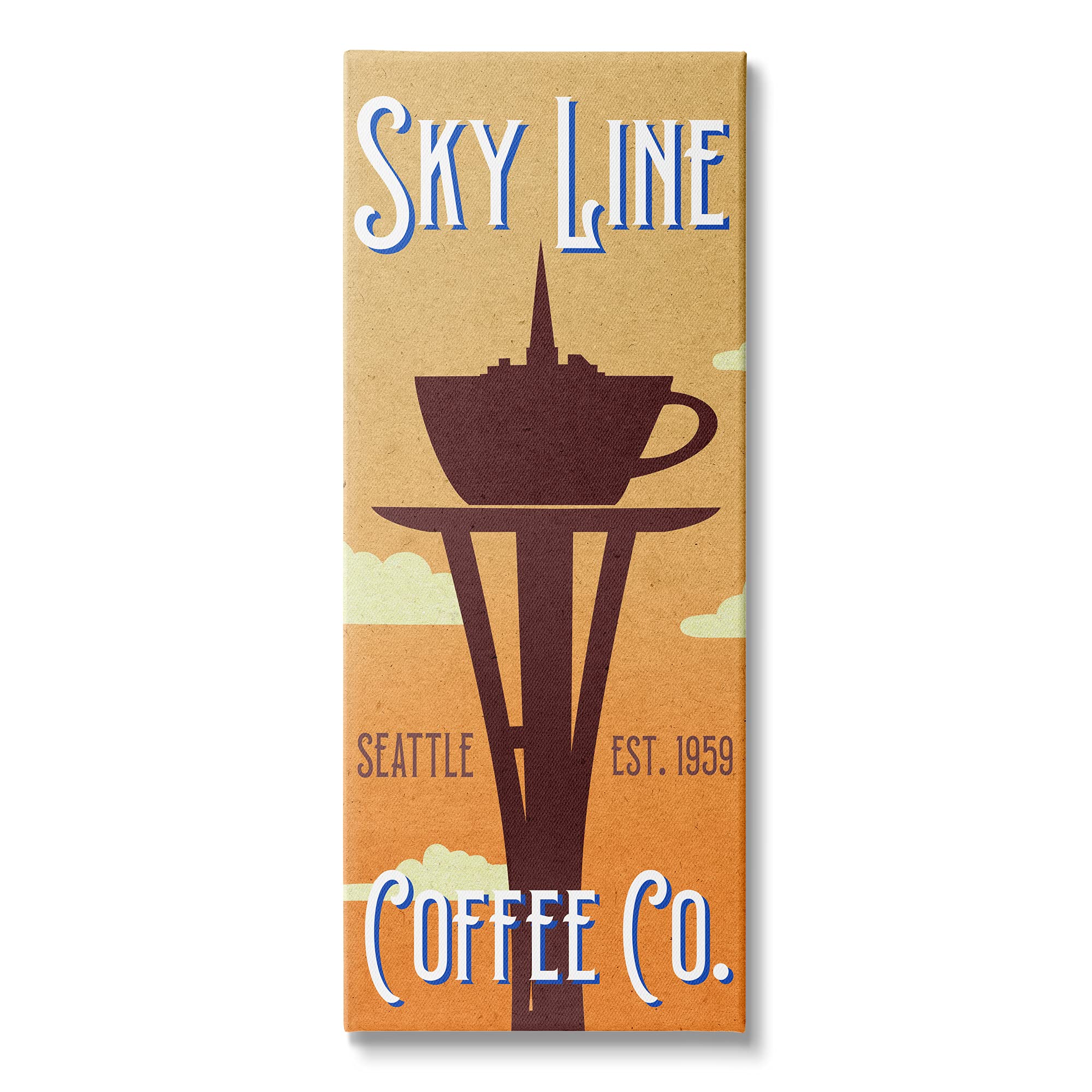 Stupell Industries Sky Line Seattle Coffee Company Cappuccino Saucer Tower, Design by Daphne Polselli Canvas Wall Art, 10 x 24, Yellow