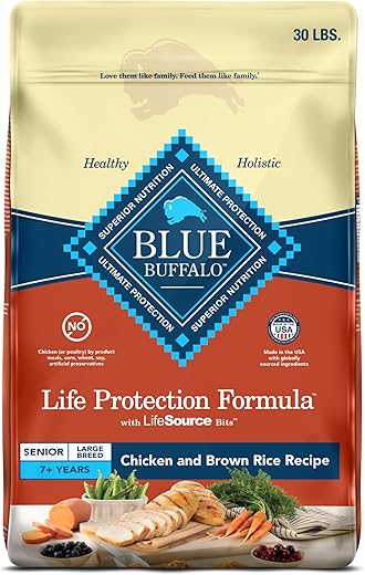 Blue Buffalo Life Protection Formula Natural Senior Large Breed Dry Dog Food, Chicken and Brown Rice 30-lb