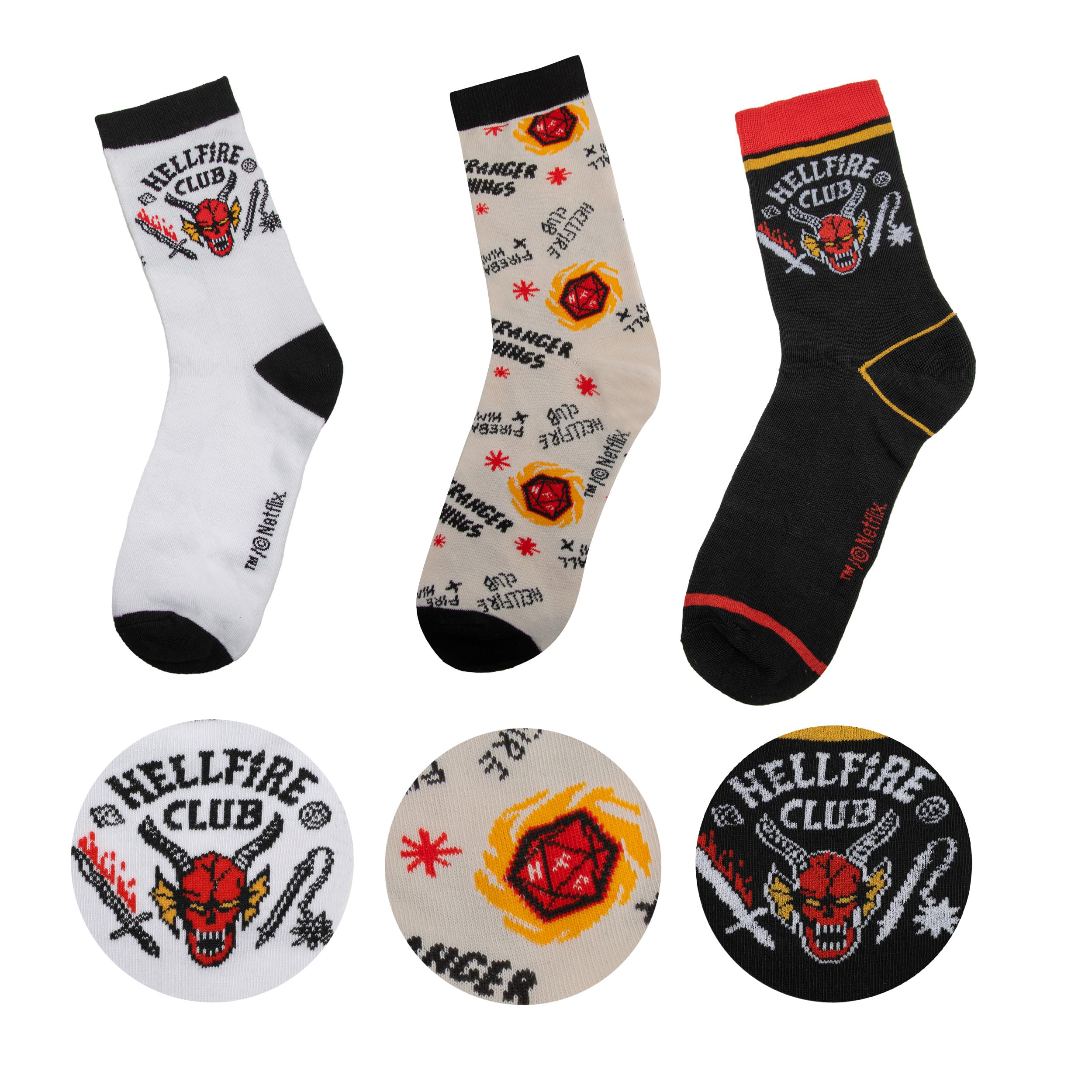 Cinereplicas Unisex Hellfire Club Stranger Things - Set Of 3 Pairs Of Socks - Officially Licensed, One Size