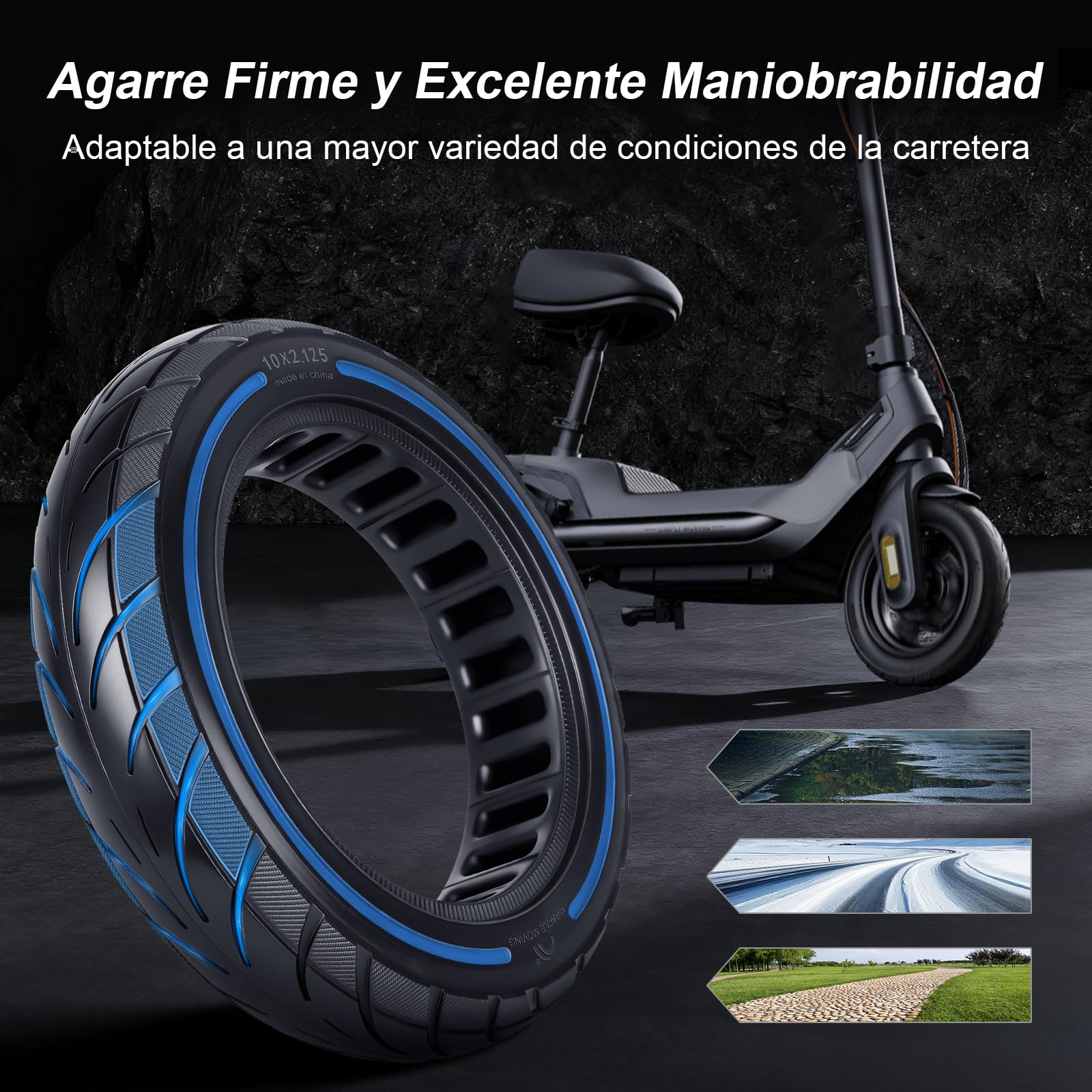 10x2,125 Neumáticos macizos 250x54 Neumáticos sólidos para Xiaomi 4/4Pro(gen1)/4Lite(gen2)/Ninebot F40D2/D38D Patinete eléctrico de 10 pulgadas Neumáticos macizos Neumáticos de repuesto