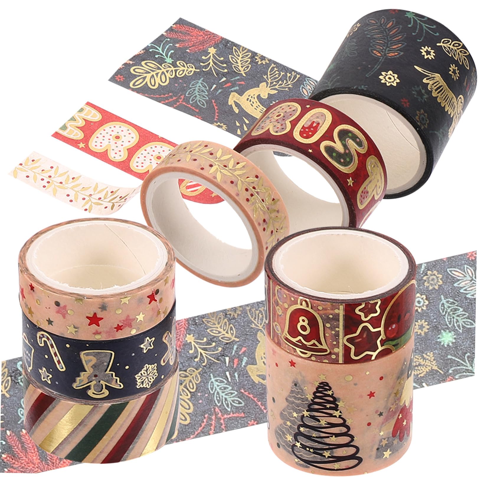 VILLCASE 5sets Cinta Papel Pegatinas Adhesivo Tiras Temático Scrapbooking Washi Tapes Washi -tape Giftcrad Decoración Pegatina Con Motivos Navideños Etiqueta Engomada Del Washi 8 Rolls*5