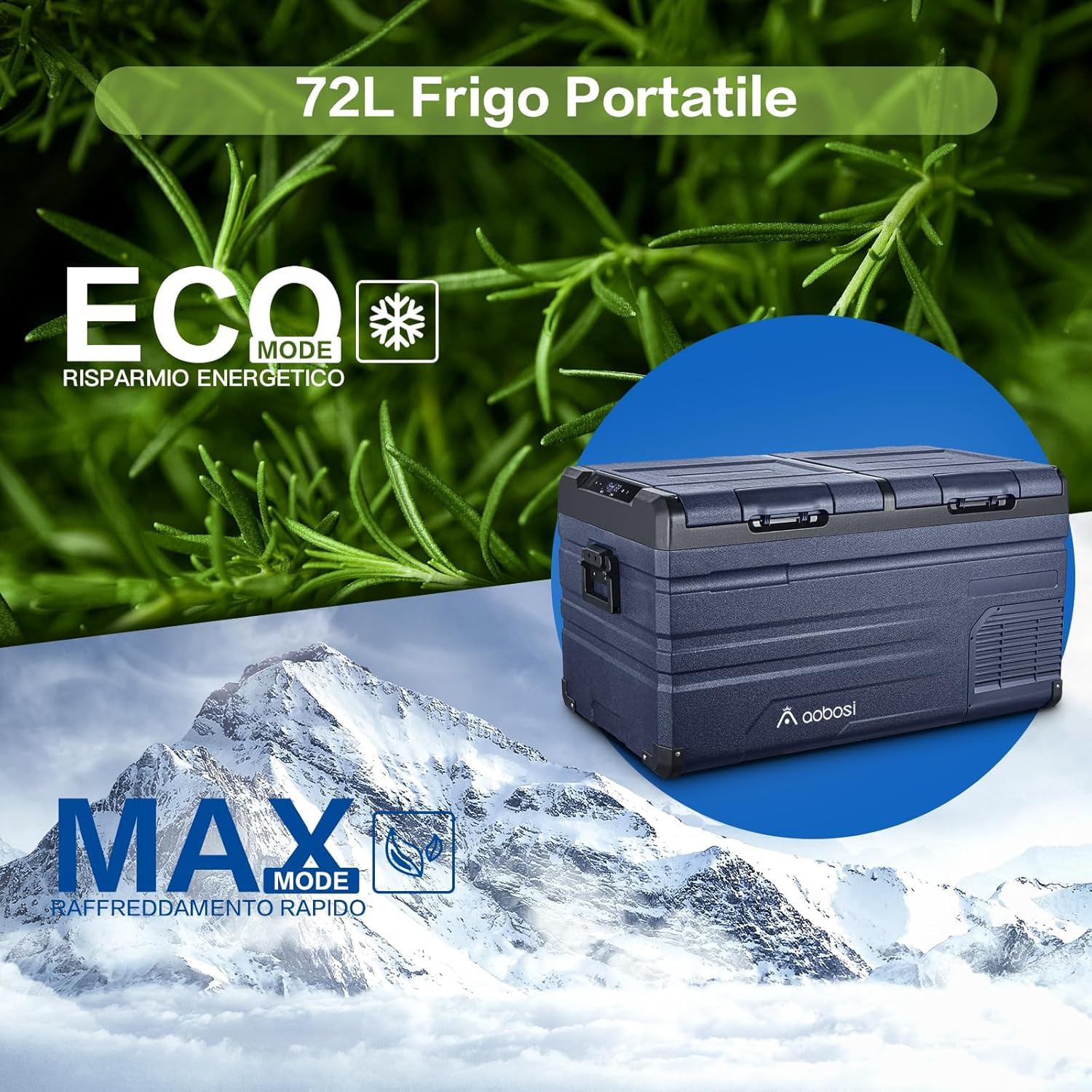 AAOBOSI Frigo Portatile, Frigo Per Auto Doppia Zona, Frigorifero da Viaggio con WiFi, -20 ℃ a 20℃, 12/24V DC e 100/240V AC,Per Auto, Camion, Camper, Barca e Presa Di Corrente