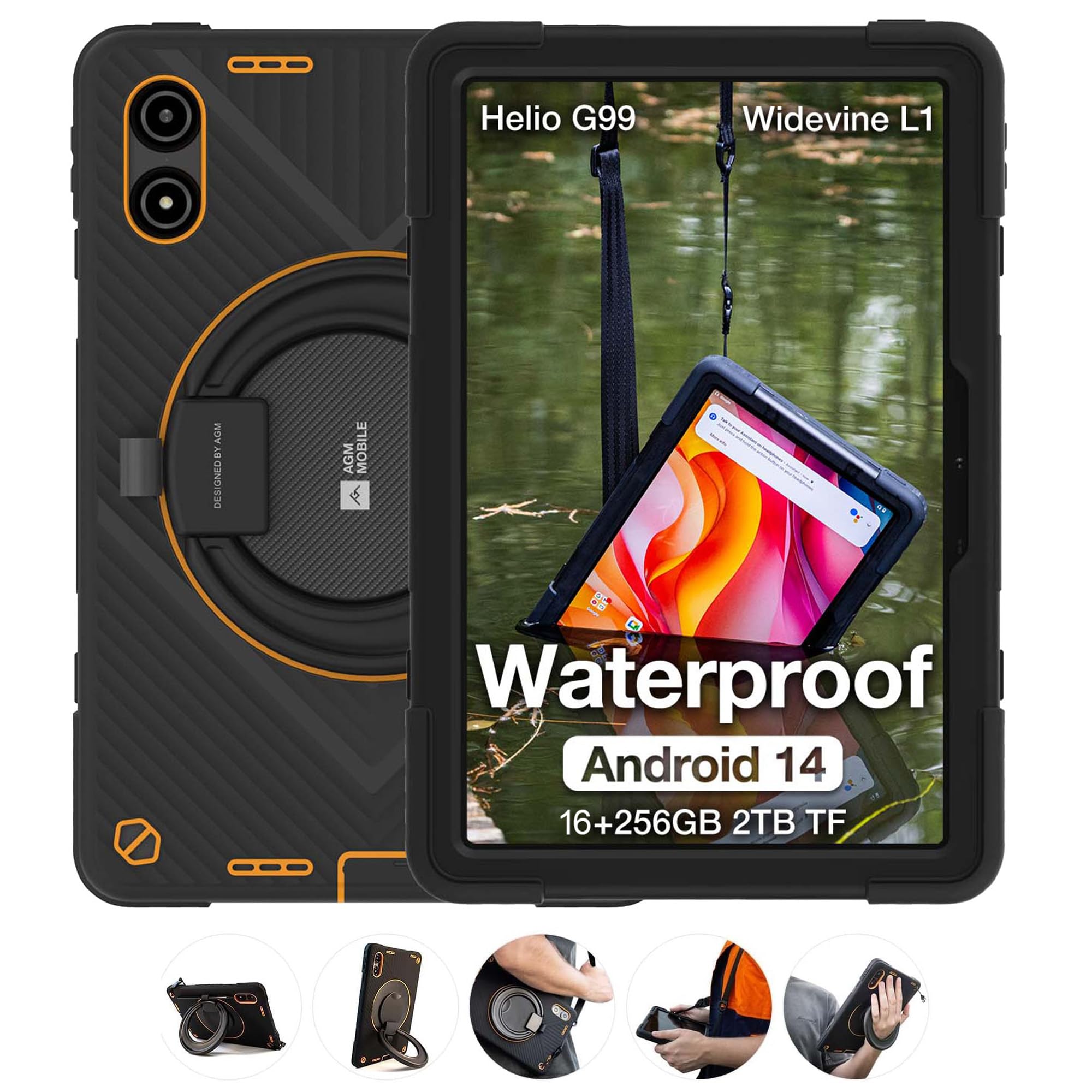 AGM Rugged Tablet, 11" Android Tablet with 4G LTE Dual SIM, 16GB RAM 256GB ROM 2TB TF, MTK G99, 90Hz FHD IPS Touchscreen 12H Battery, 50MP+8MP, IP68/IP69K, Military-Grade