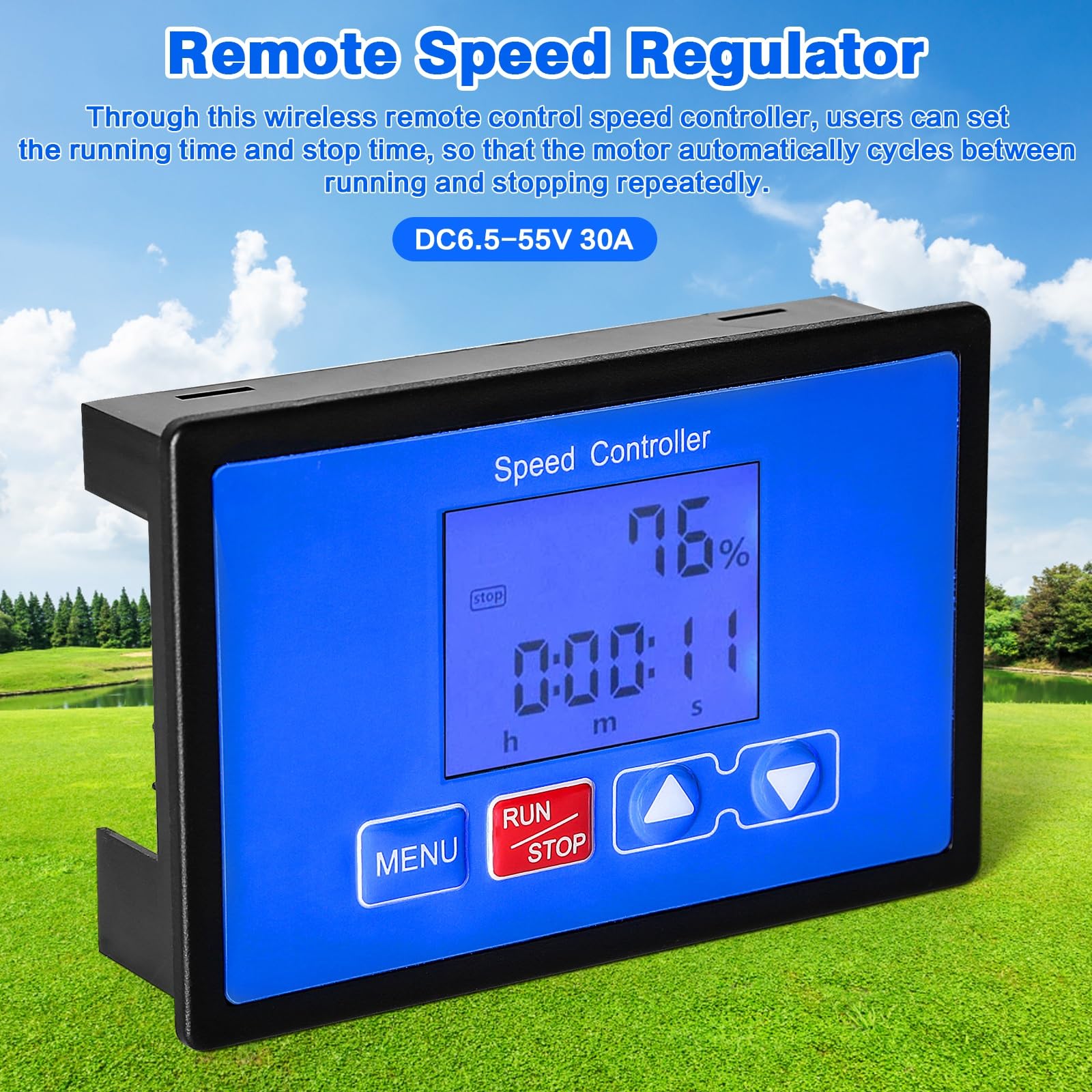 DEWIN Regulator prędkości silnika prądu stałego, 0-100% regulowany bezprzewodowy pilot zdalnego sterowania regulator prędkości silnika prądu stałego 6,5-55 V 30 A LCD inteligentny wyświetlacz kontrola