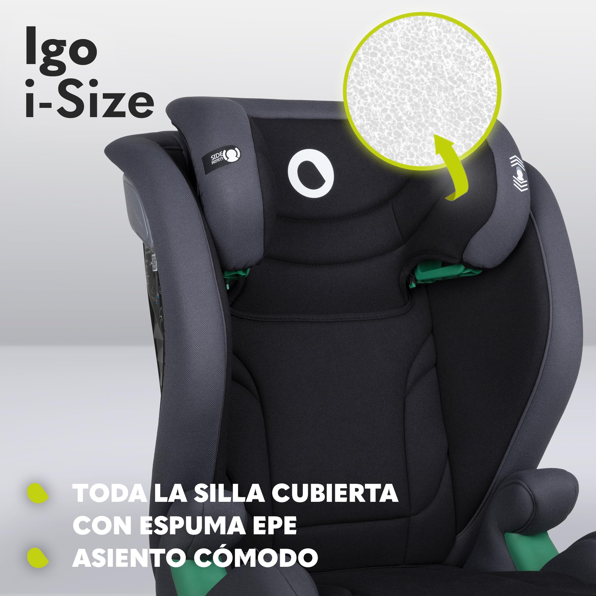 LIONELO IGO I-size Asiento infantil para coche, grupo 2 3, de 100-150 cm ISOFIX o fijación frontal sin correa, respaldo y reposacabezas ajustables con respaldo extraíble de espuma viscoelástic (Grey) | ISOFIX o Fijación Frontal sin Correa