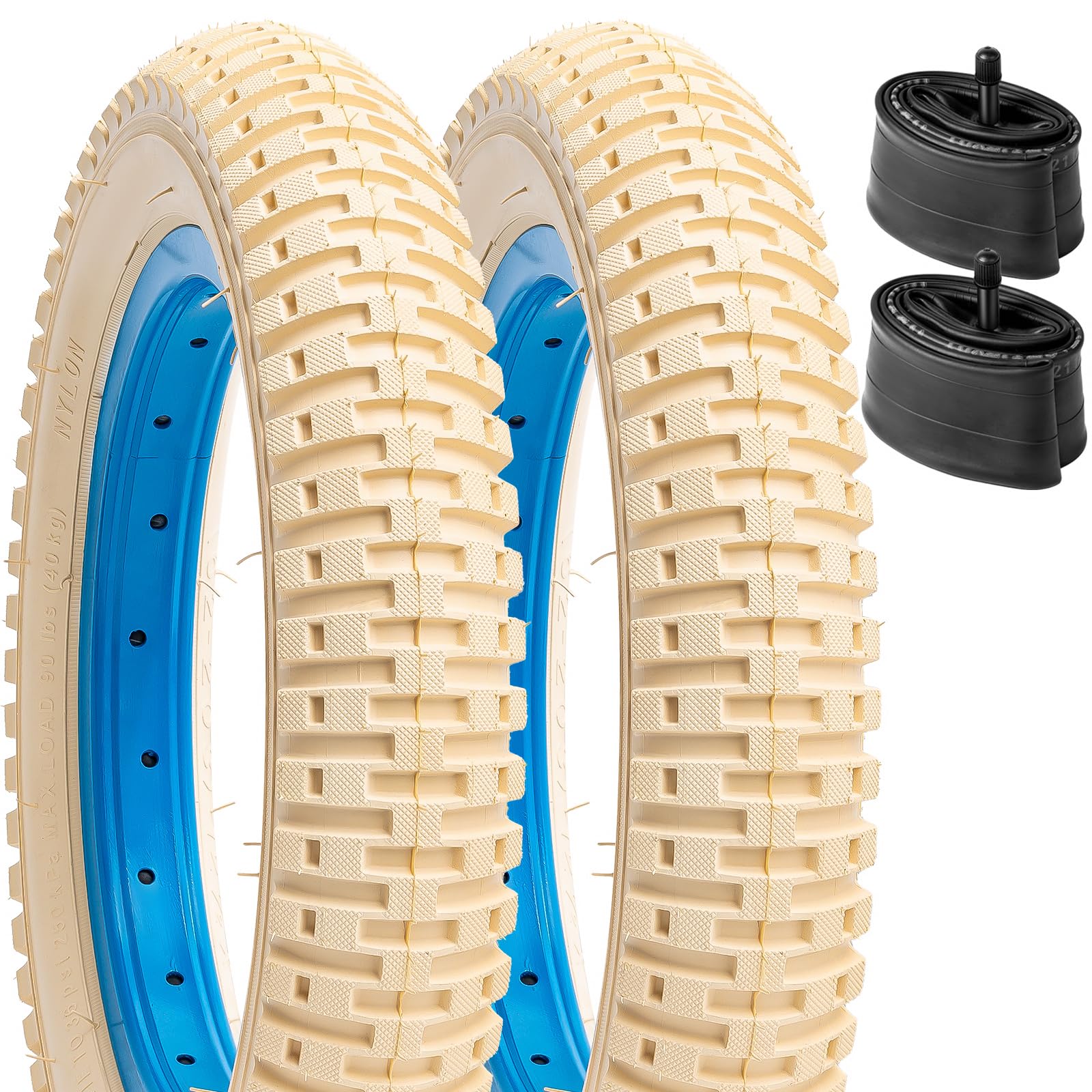 YUNSCM 2-PCS 12 ½ Beige Bike Tires 12 1/2x2 1/4 (62-203) and 12/12.5 Heavy Duty Bike Tubes Schrader Valve Compatible with 12 ½ x 2 ¼ 12.5 x 2.25 12 1/2 x 2 1/4 Road Bicycle Tires and Tubes (Y-1023)