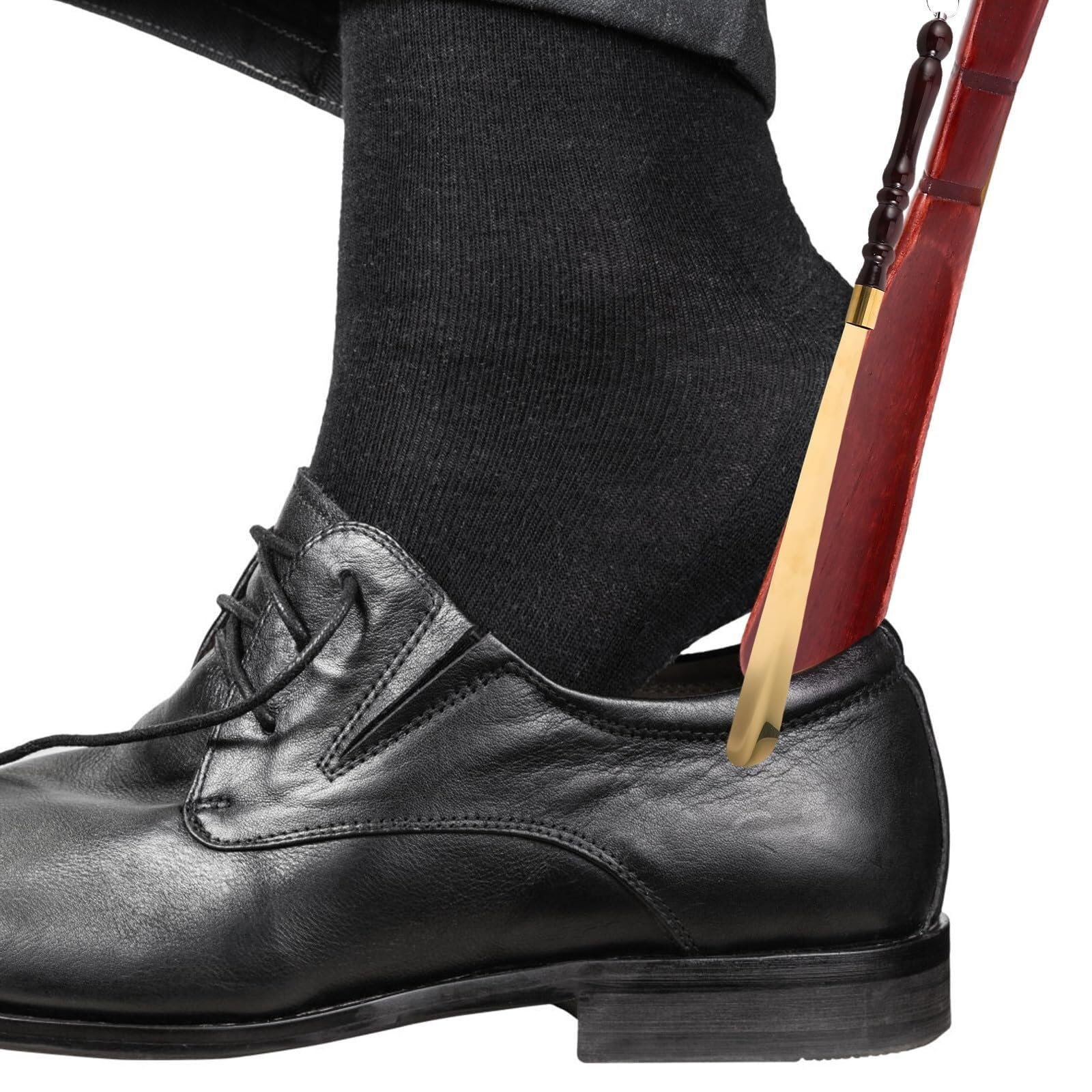 Calzador de Metal 58cm Acero Inoxidable con Mango de Madera para Anzianos y Embarazadas, Ponezapatillas Extra Largo Sin Doblarse Resistente, Calzador para Botas, Zapatillas