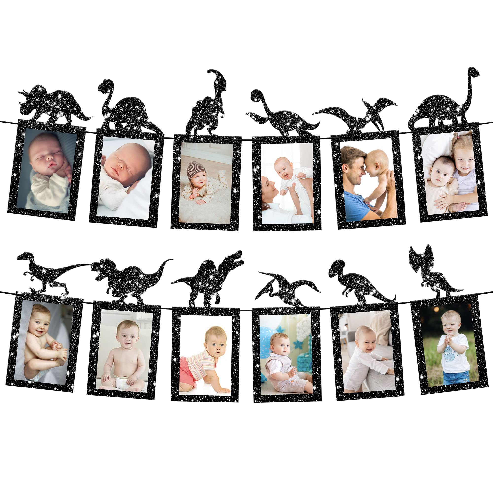 KatchOn Glitter Black Dinosaur Photo Banner - 10 Feet, Pre-Strung | Dinosaur Decor, Photo Props for 1st Birthday Decorations | Balloon for Birthday
