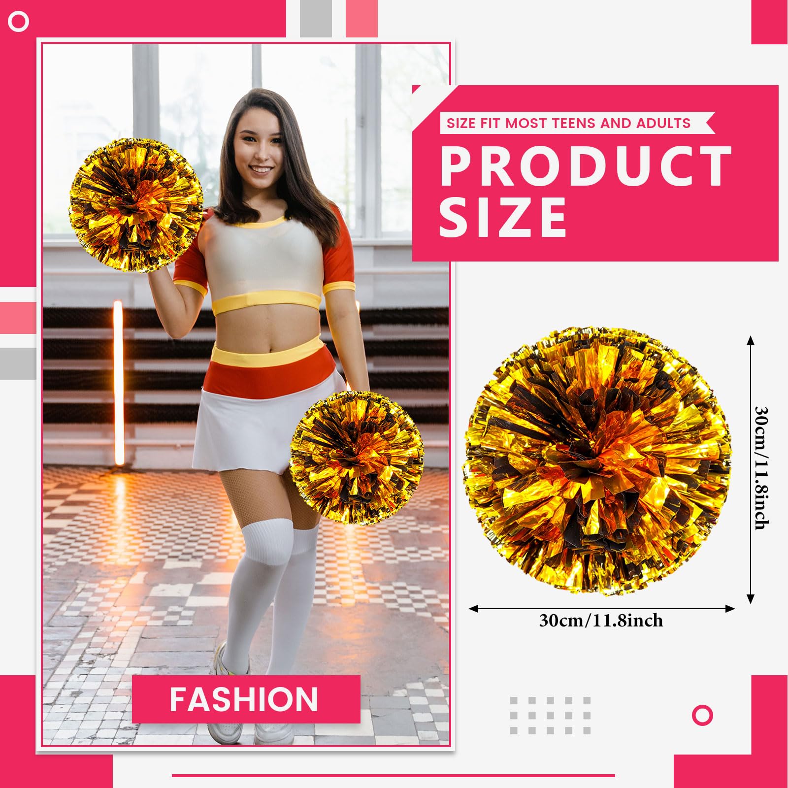 Pompony cheerleaderek, 36 szt. z prostym uchwytem, ręczne pompony drużynowe do drużyny sportowej Cheer Spirit Games, na imprezę taneczną dla dorosłych (czarne + złote)