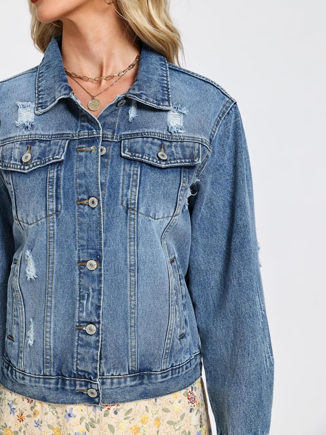 LifeShe Distressed Jean Jacket Women Basic Ripped Denim Jacket Fall Boyfriend Shacket 2026 Trendy - Image 7