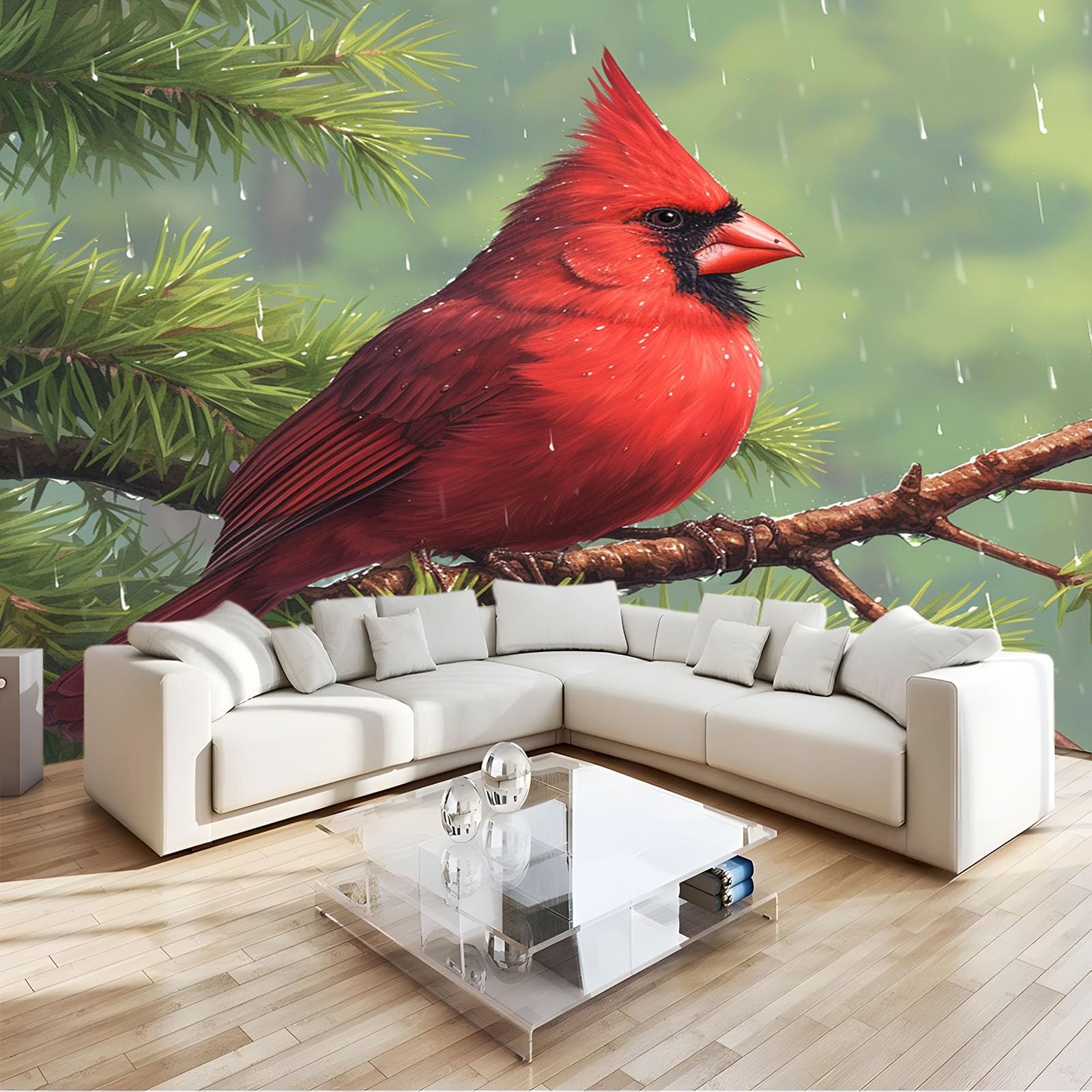 Wallpaper Mural Branch Main Cardinal Animal 3D Non-Woven Premium Wall Mural, Removable Photo Wallpaper & Art Print for Living Room Bedroom & Kids' Room Decoration Poster W400 X H280 Cm