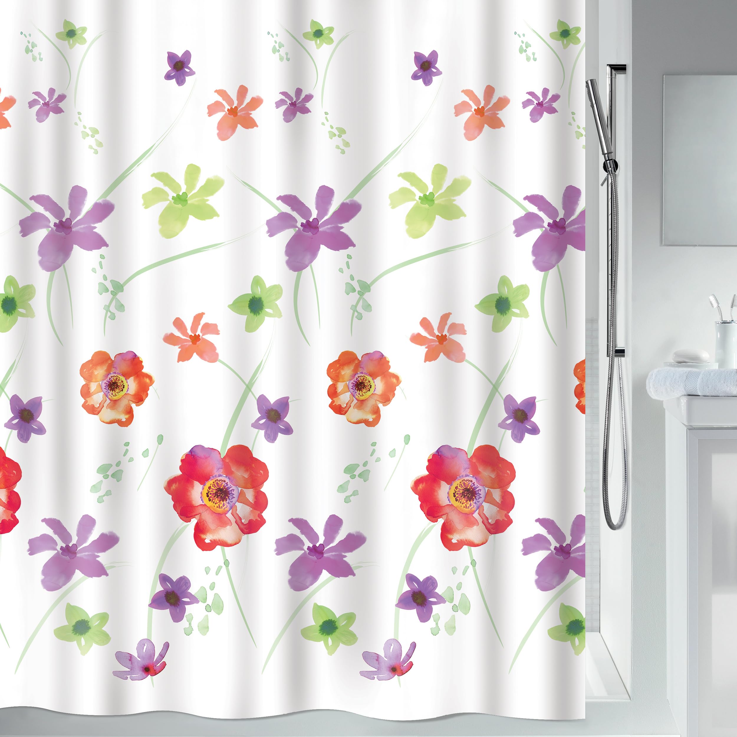 Spirella Rideau de Douche Polyester Flower Meadow 180x180cm Rouge