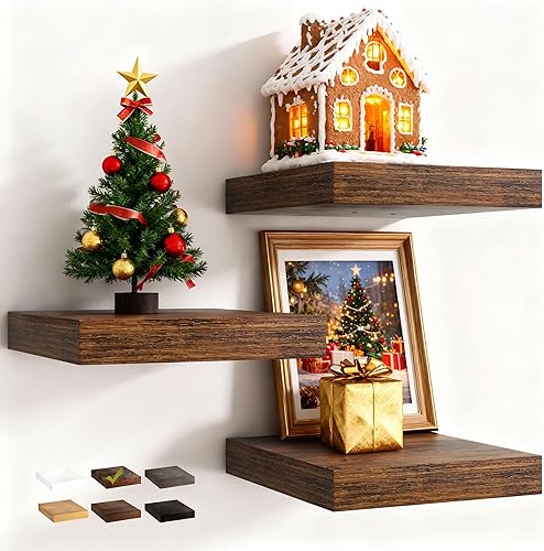 Estantes flotantes para pared con soportes invisibles, estantes de madera de ingeniería montados en la pared con grano de madera para sala de estar,