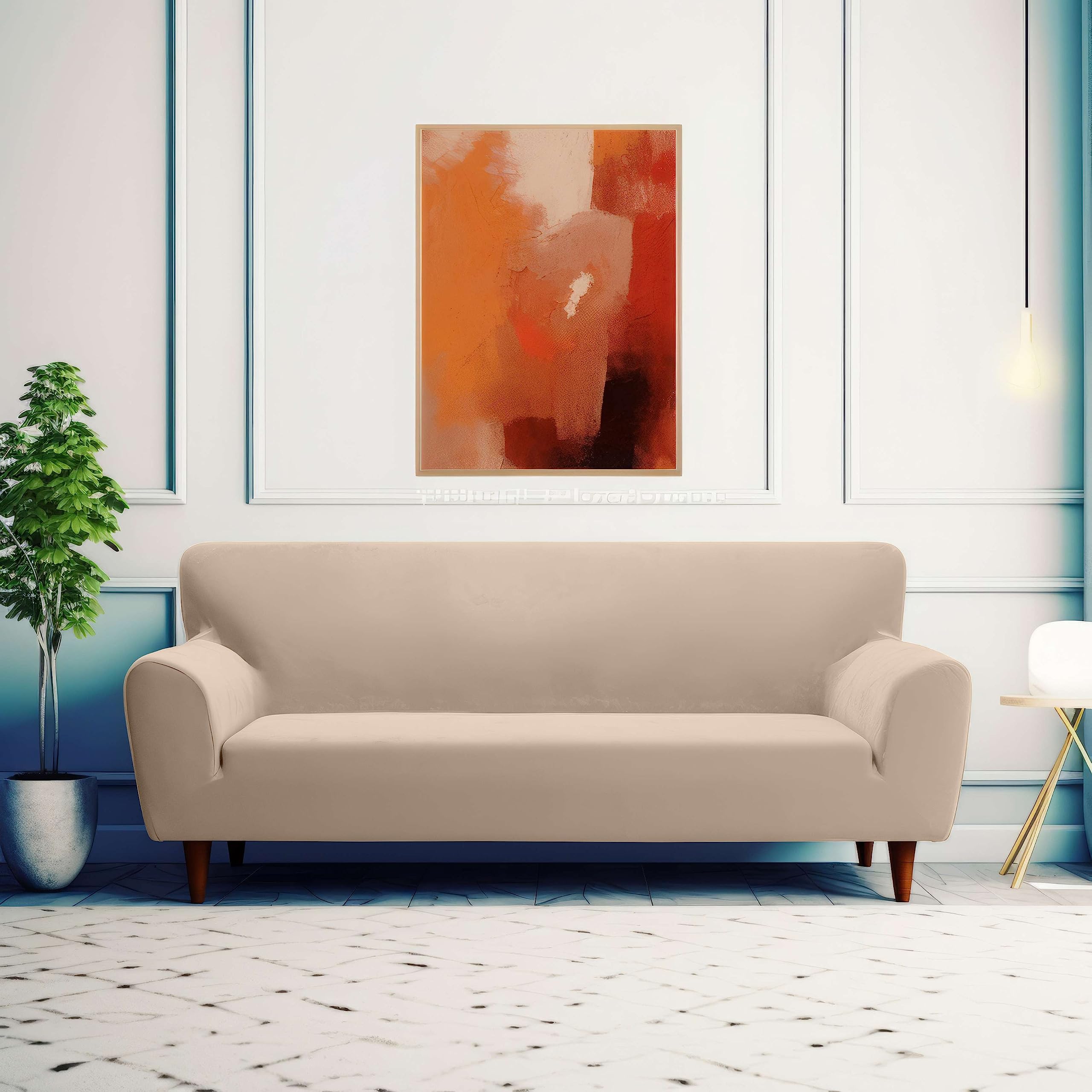 Telo Copridivano 2 Posti Con Braccioli | Fodera Universale Tinta Unita Perfetta Come Copri Divano 2 Posti Con Braccioli | Sofa Cover Compatibile Con Divani Da 110 a 135 Cm [Beige]