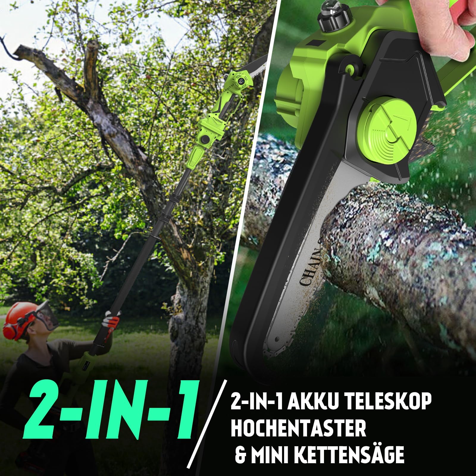 2-in-1 Akku Teleskop Hochentaster 8 Zoll