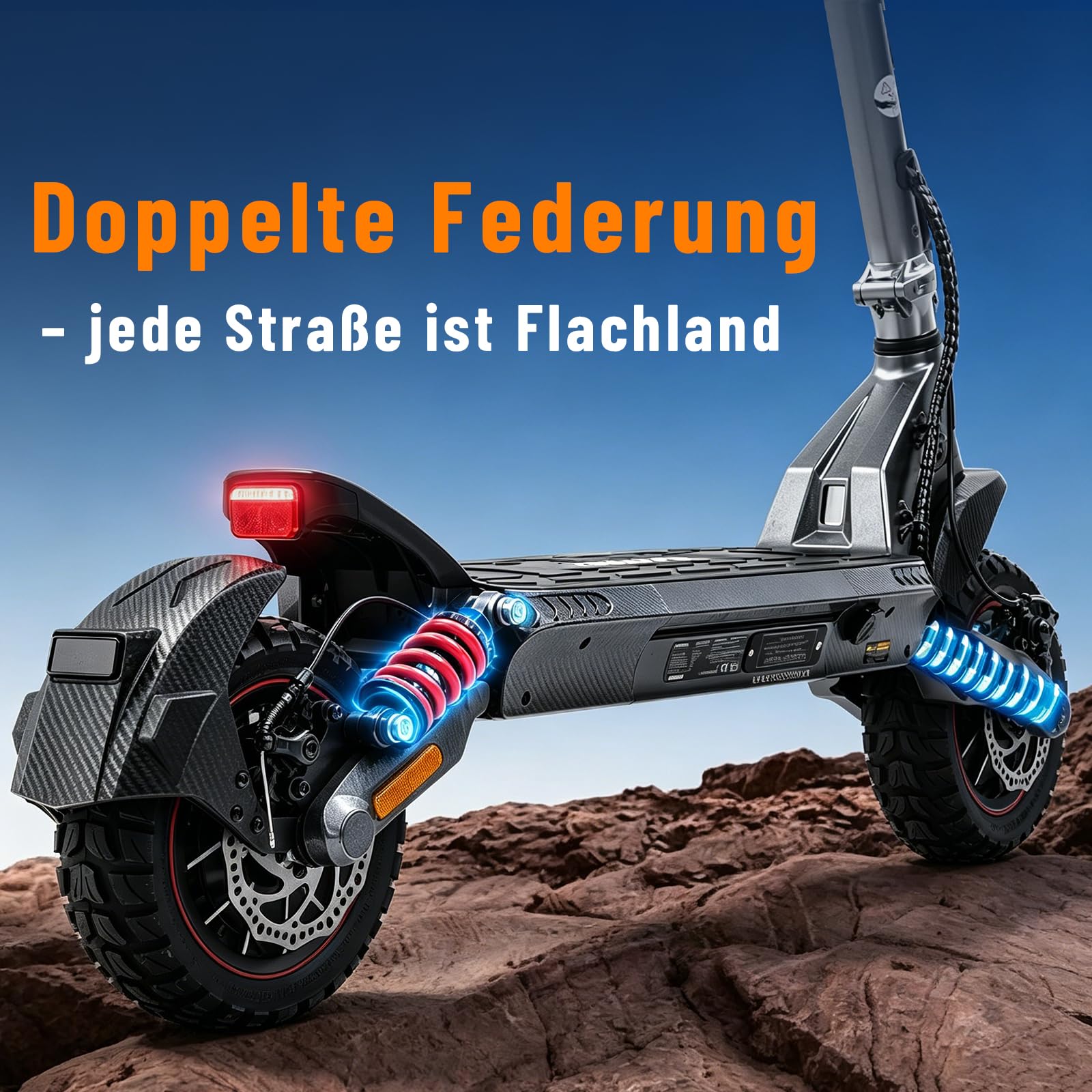 E Scooter mit Straßenzulassung für Erwachsene mit Doppelantrieb/Einzel & Blinker, Max 80km Reichweite 25-35% Steigung, 150kg Tragkraft, ABE Faltbarer Offroad E Roller mit Doppelfederung, Doppelbremse