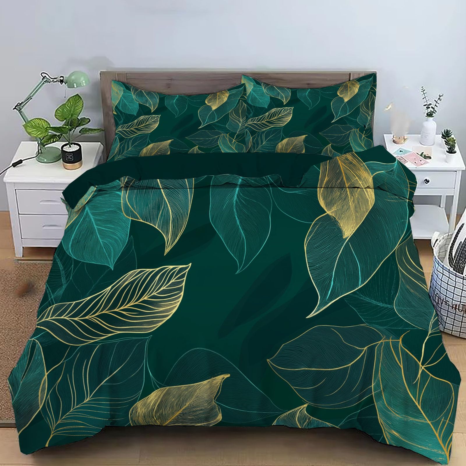 Housse de couette turquoise haut de gamme en microfibre douce texturée lignes art doré