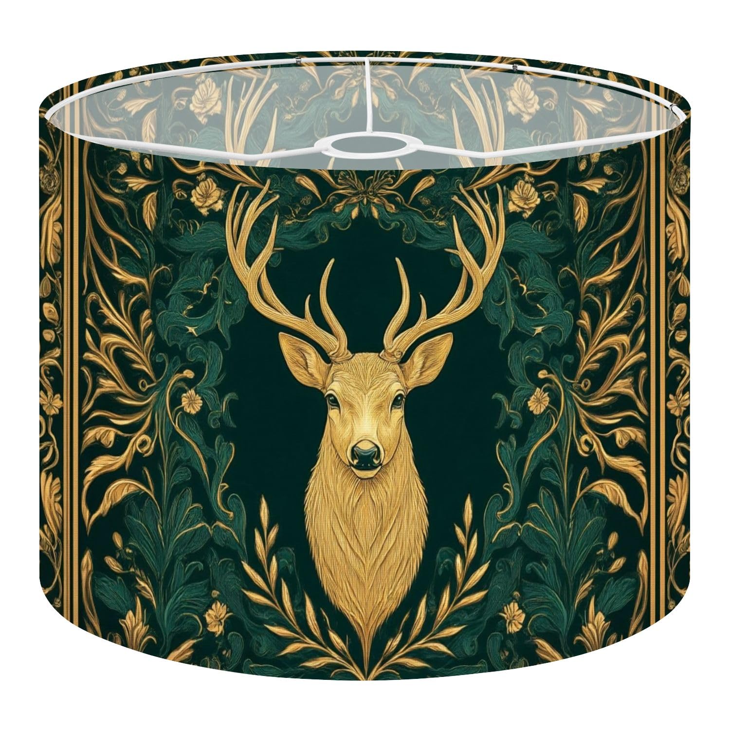 Drum Lamp Shade Large Lampshade Fall Stag Dark Green Golden Deer Baroque Farmhouse for Floor Lamps Table Lamps Pendant Light Linen Lampshades Replacement Bedside Light Shades