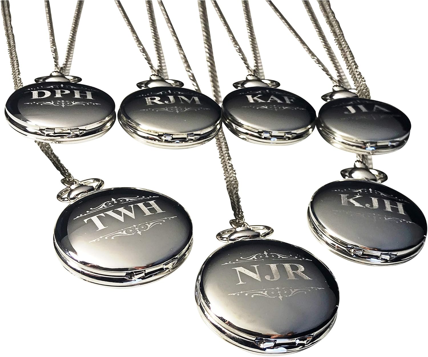 7 Personalized Pocket Watches, Set of 7 Groomsmen Wedding Unique Gifts, Chain, Box and Engraving Included, Comes in 4 Colors