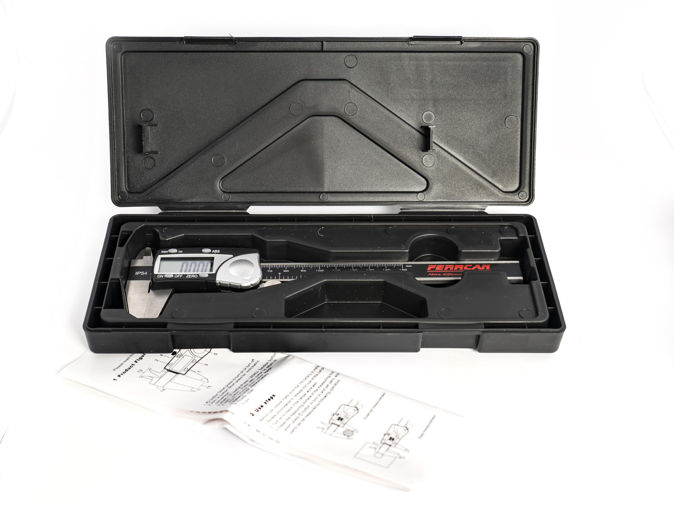 Calibro digitale Ferrcan, piede di re in acciaio inossidabile laminato 4Cr14 da 150 mm/6 pollici precisione 0,005 mm (batteria a bottone 3 V No inclusa)