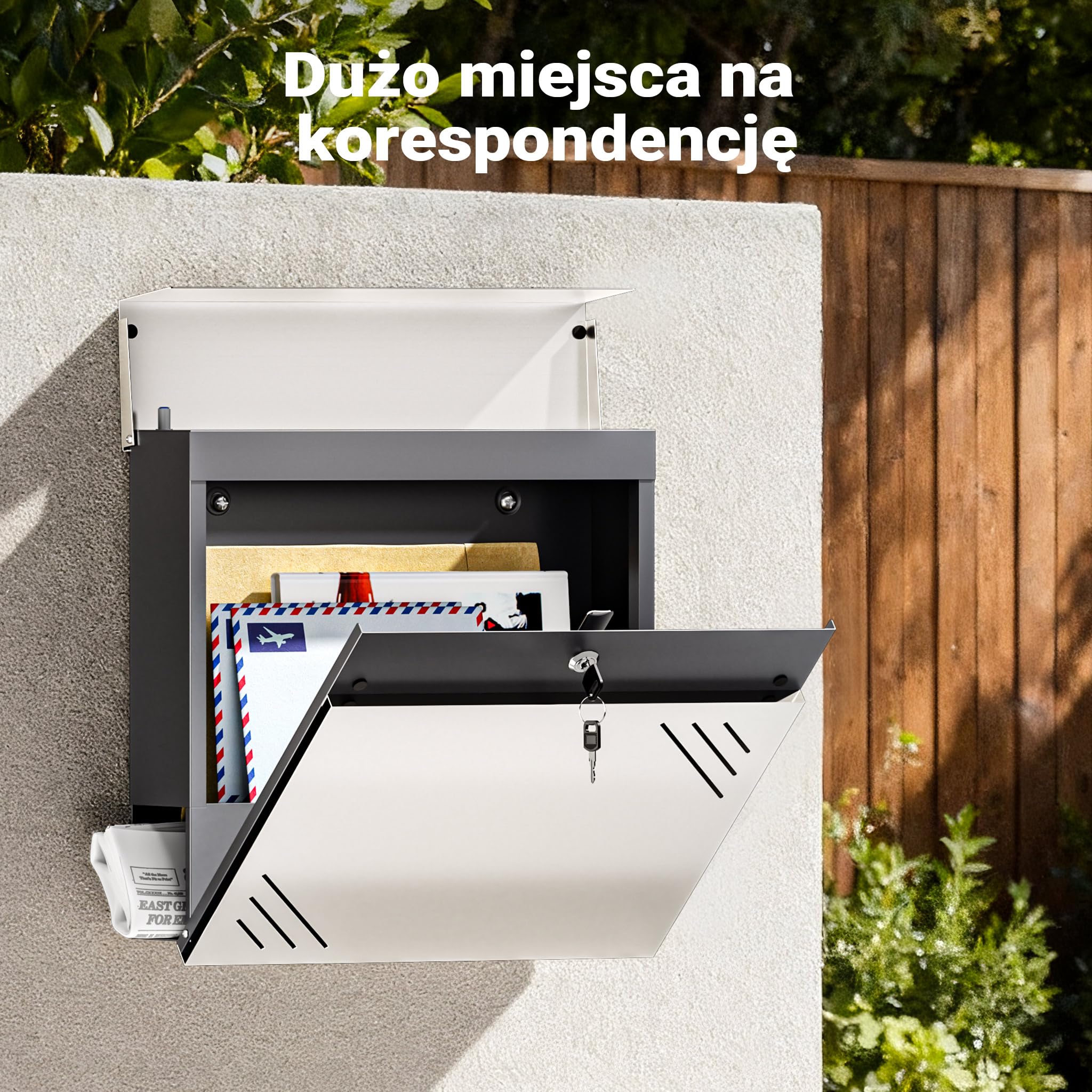 Wiltec Skrzynka pocztowa ze stali nierdzewnej V63 37 x 11 x 37 cm, na listy i gazety, z kluczykami