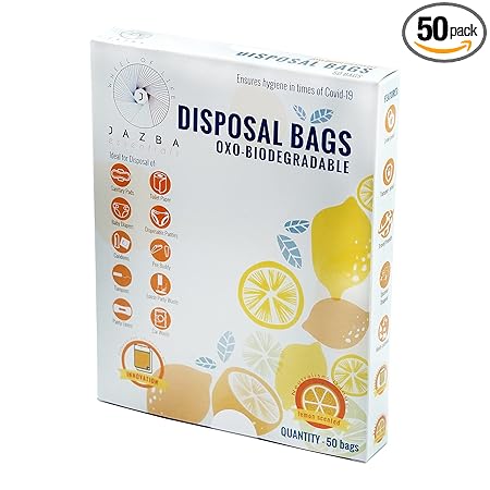 JAZBA Essentials Disposal Bags - 50 Bags with Perforation For Discreet Disposal ofSanitary Pads/Baby Diapers/Loose Party Waste/Car Trash/Condoms/Tampons/Pee Buddy/Panty Liners