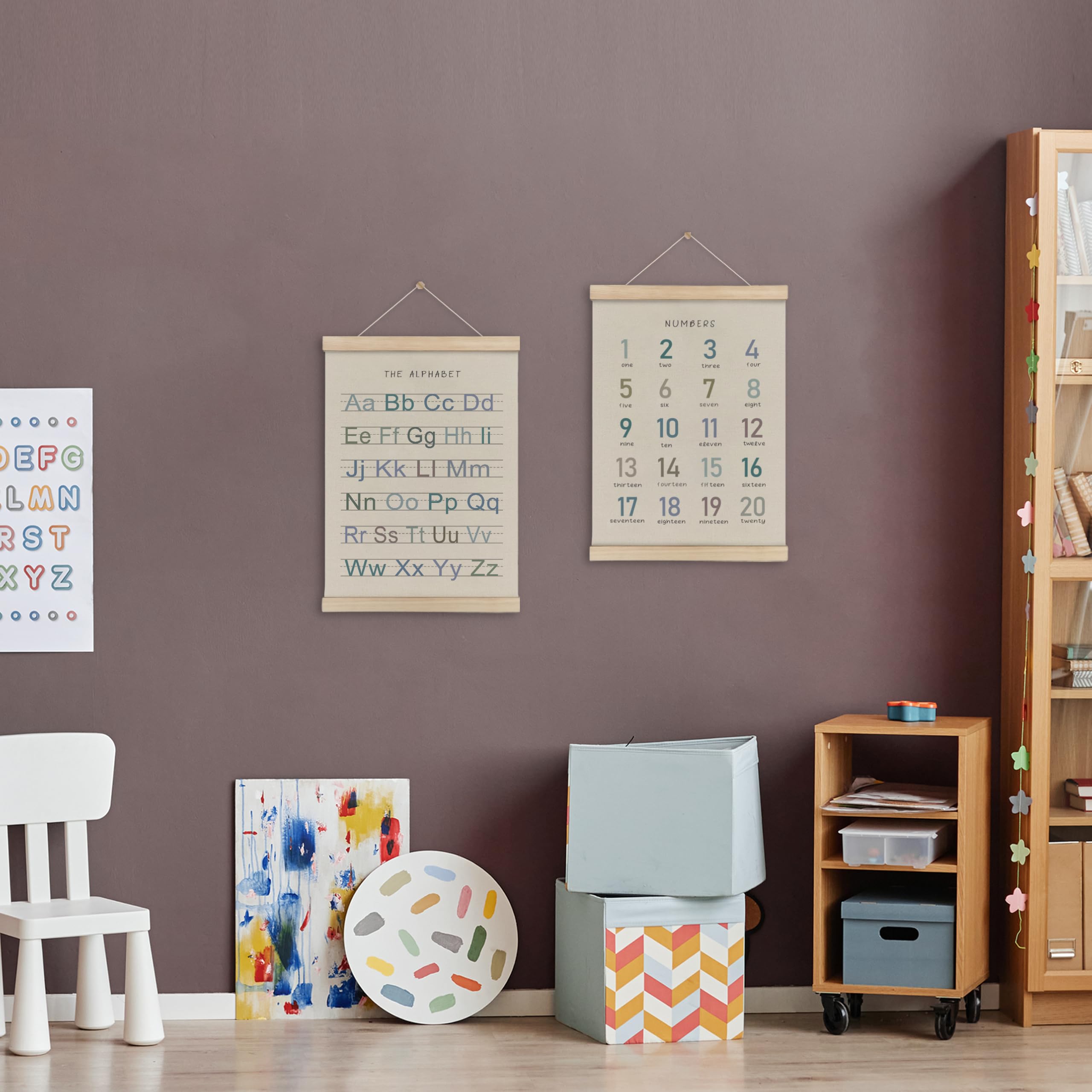 Alphabet Numbers Poster Set Of 2 With Wooden Frames - 16x24 Inch Nursery Wall Decor - View #11