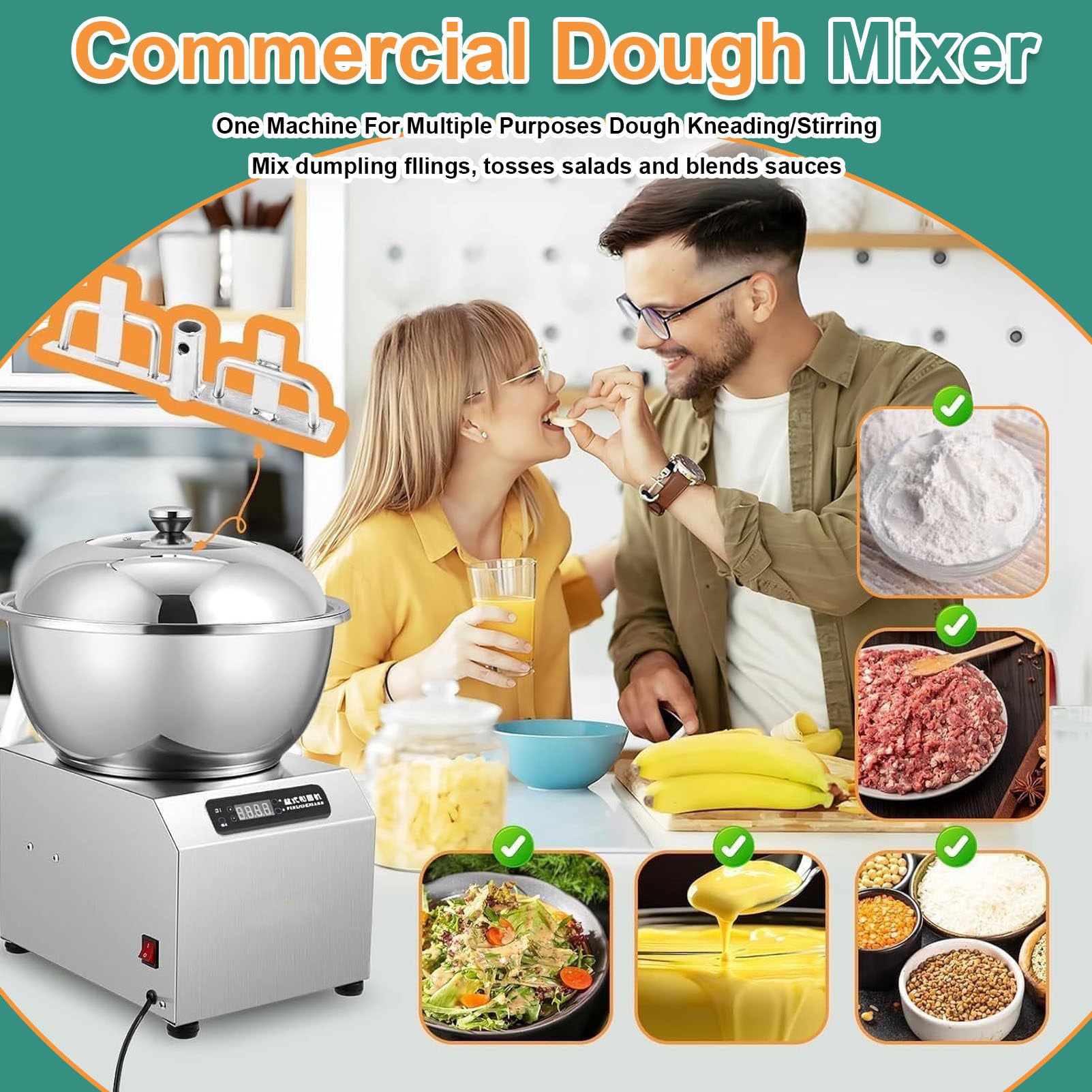 Impastatrice a spirale commerciale da 2200 W, impastatrice a spirale elettrica con doppia rotazione, macchina per impastare resistente per panetteria, ristorante, pizzeria, uso domestico 5kg/11lbs