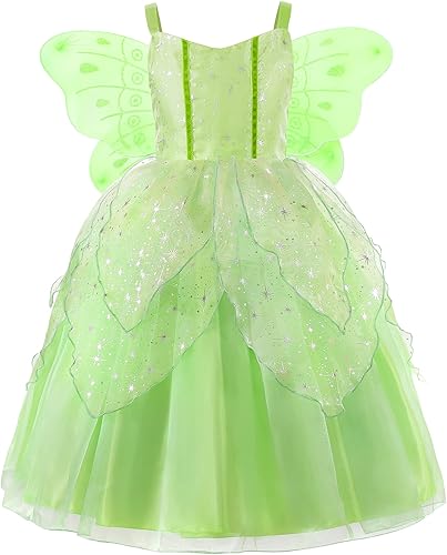 Ohlover Girls Tinker Bell Fairy Flower Green Fancy Dress