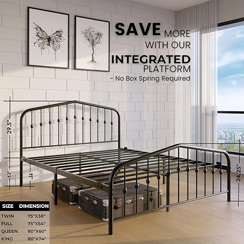 Miniatura 57 de Golden Gate Beds, base de cama de plataforma de metal, resistente, base de colchón de acero resistente, no necesita somier, fácil montaje, base