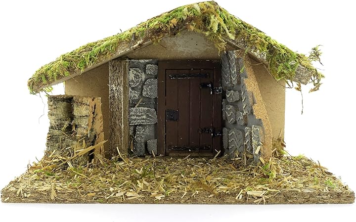 Ferrari & arrighetti accessori per presepe capanna vuota con muro a sassi e porta 10051