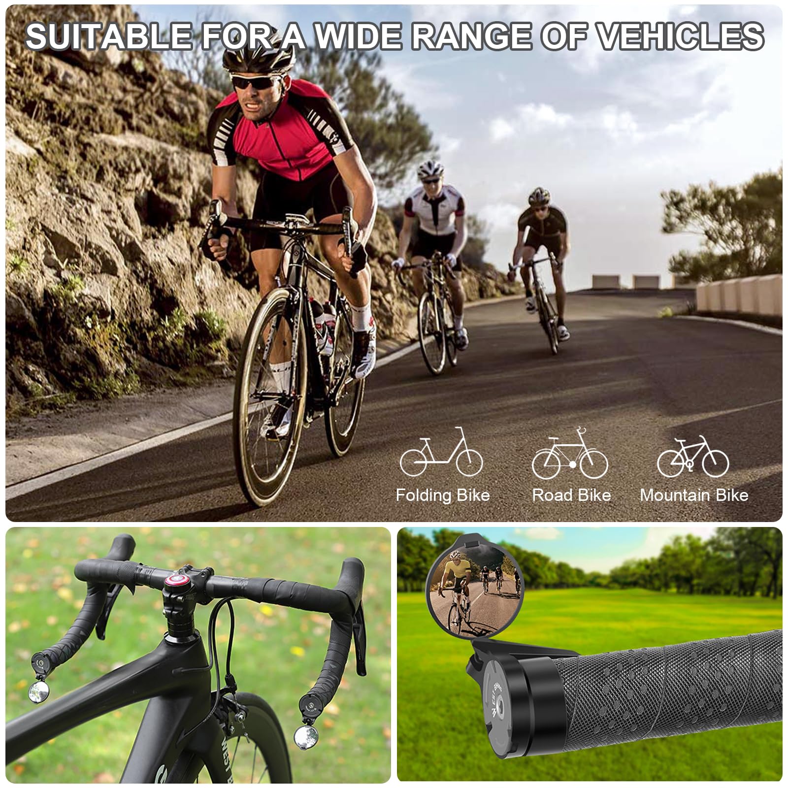 Specchietti Retrovisori Bici 2 Pezzi - HD 360° Regolabili, Per Manubri 16-22 Mm, Mountain Bike - Foto 3