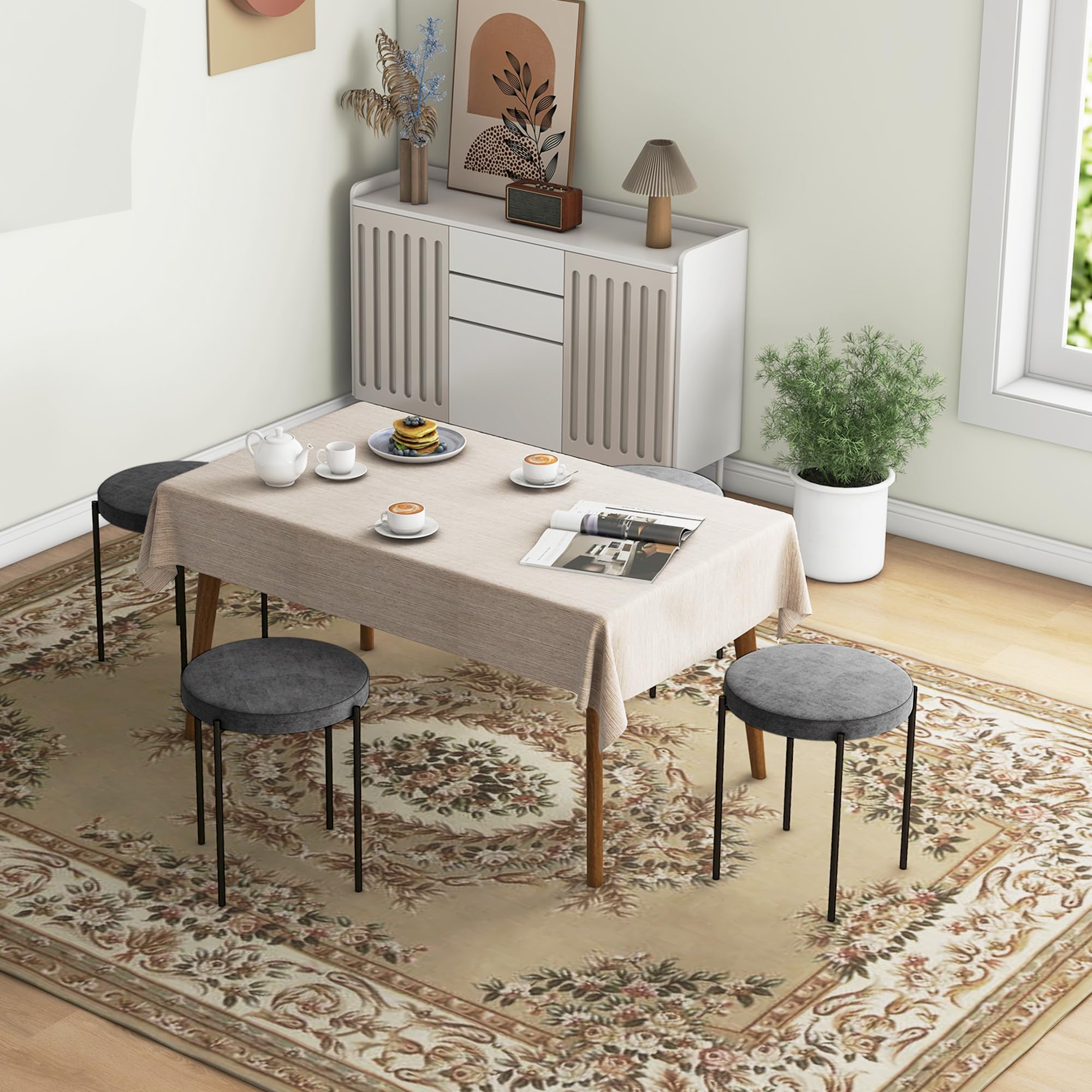 HOMCOM Lot de 4 tabourets de Salle à Manger empilables en métal avec Aspect Velours - pour Salle à Manger, Salon - Gris foncé