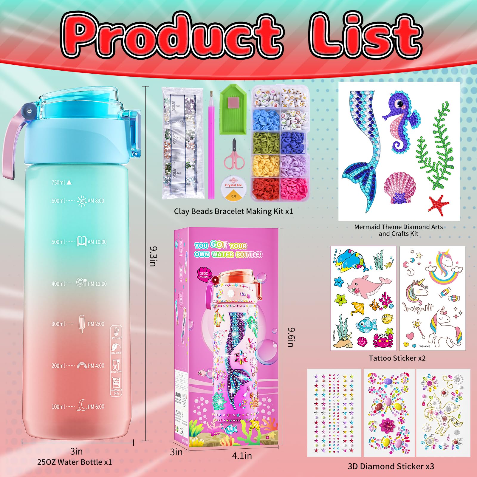 Kit De Botella De Agua Para Decorar Con Diamantes De Sirena Y Estrellas Que Brillan En La Oscuridad - Manualidad Para Niñas De 4 A 12 Años