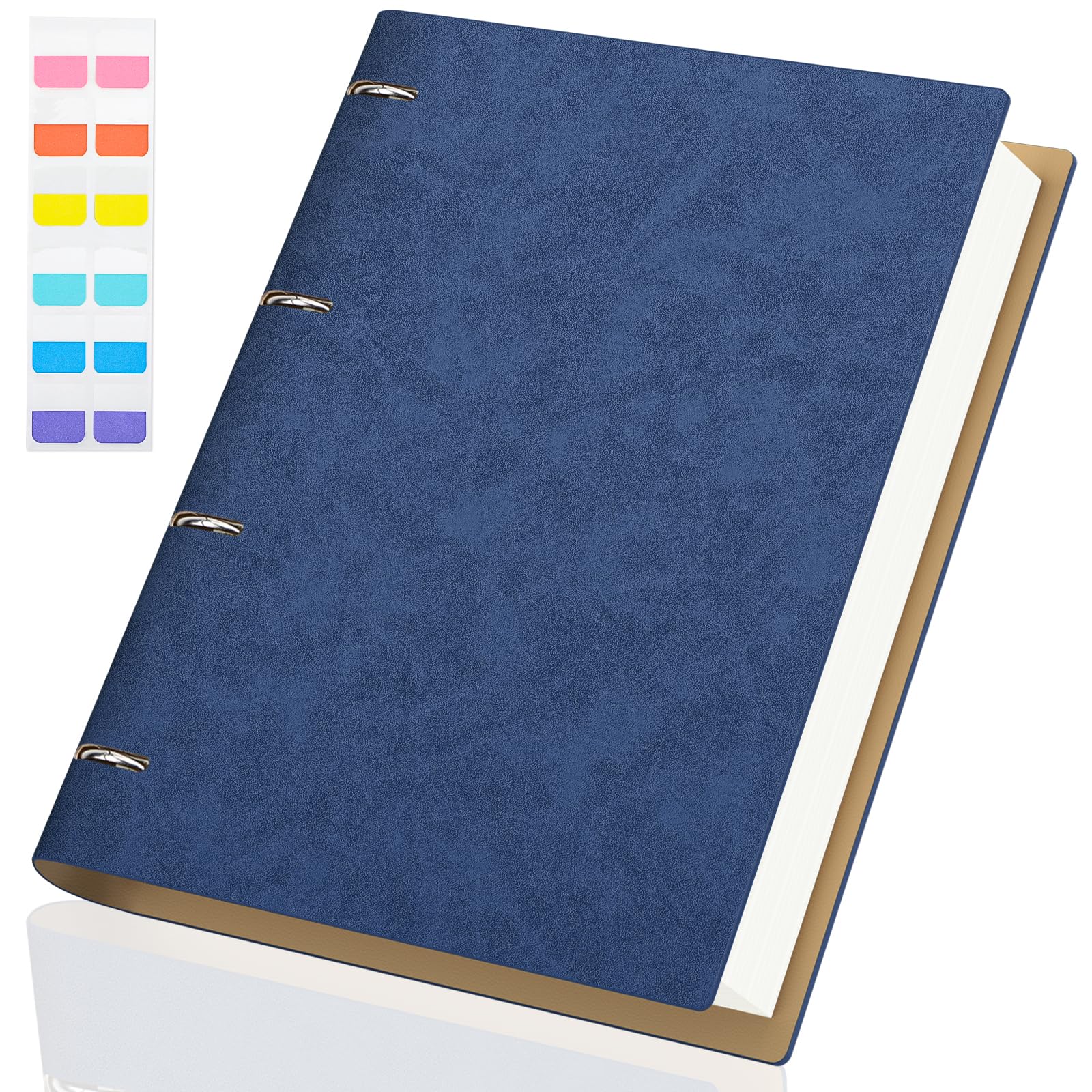 Libreta A4 de cuero azul oscuro para estudiantes con hojas blancas de 100g recargables 8