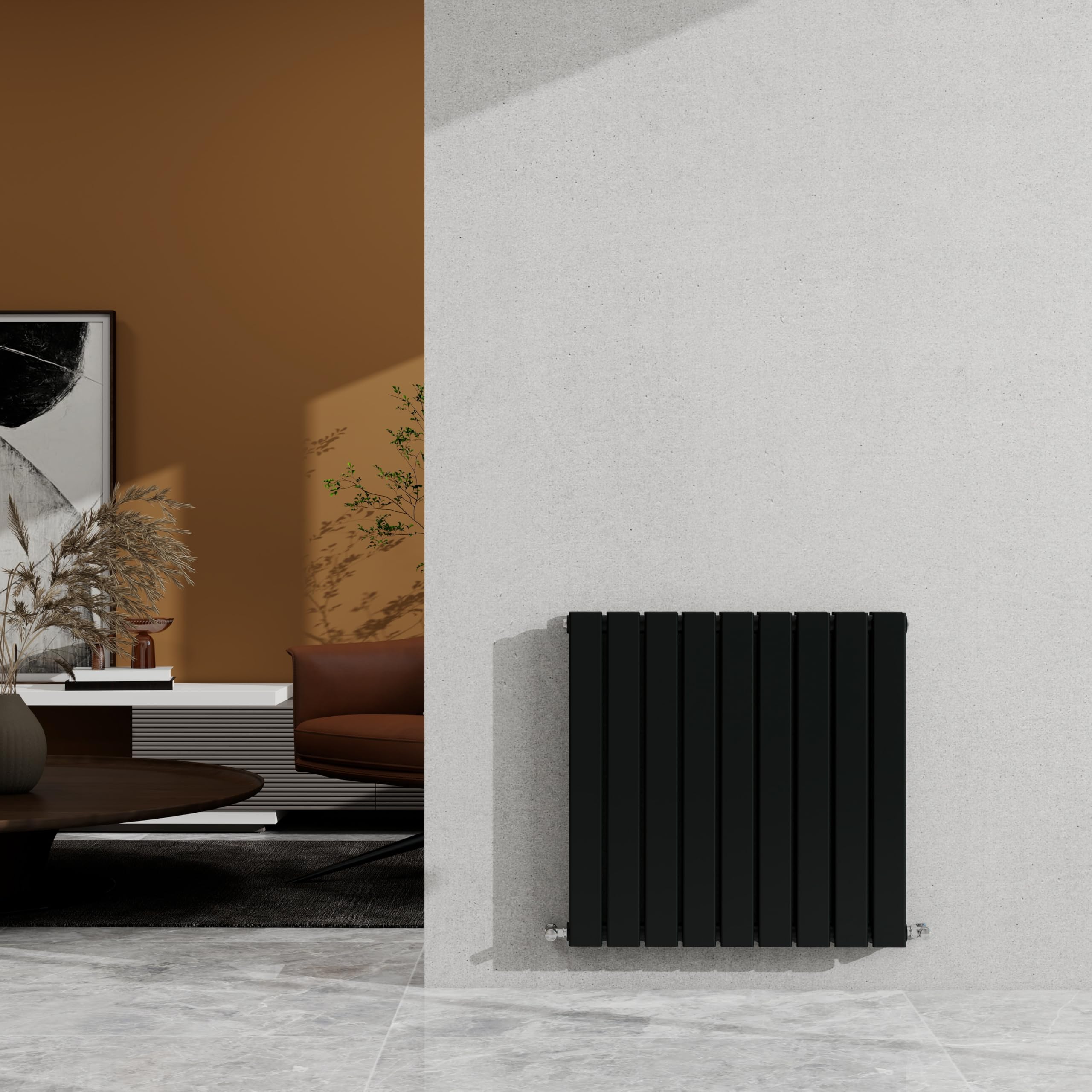 Sky Bathroom Black 600×612Mm Horizontal Designer Radiator Double Panel Modern Central Heating Flat Panel Rad 2647 Btu