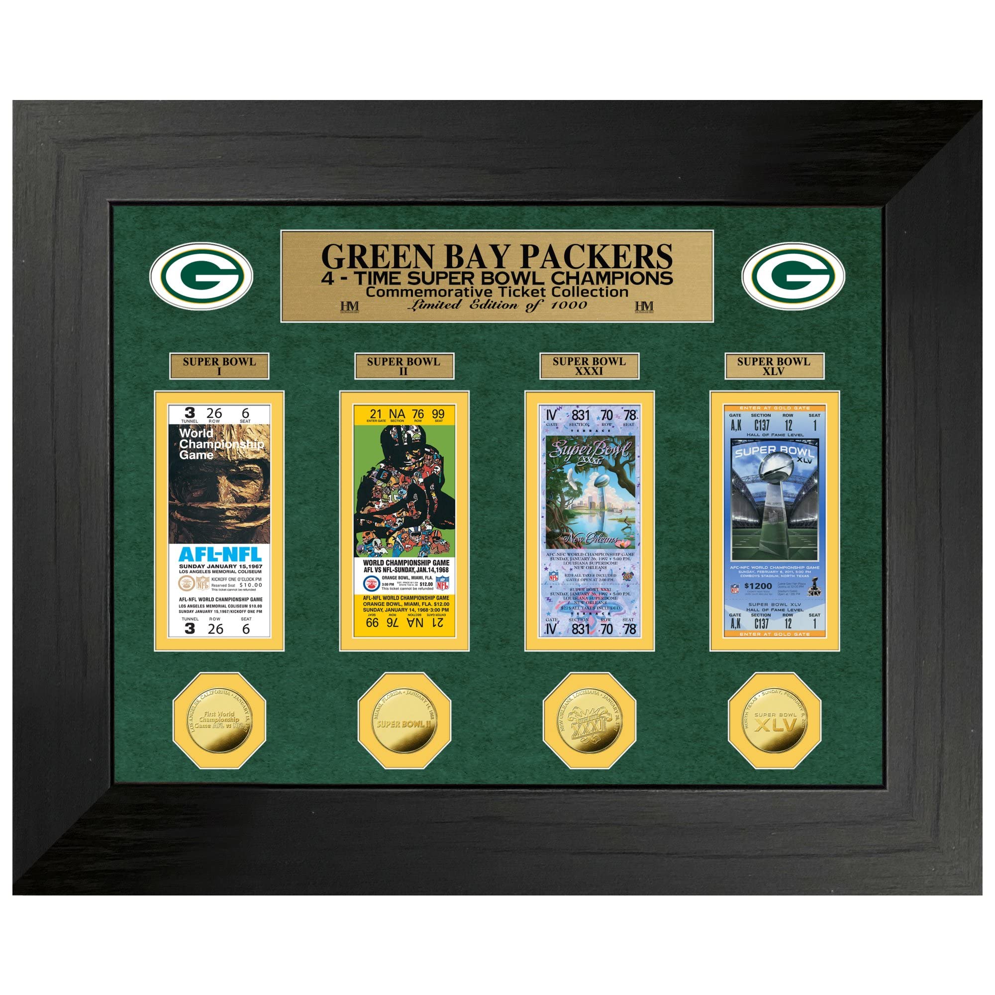 Highland Mint Green Bay Packers Super Bowl Deluxe Gold Coin Ticket Picture