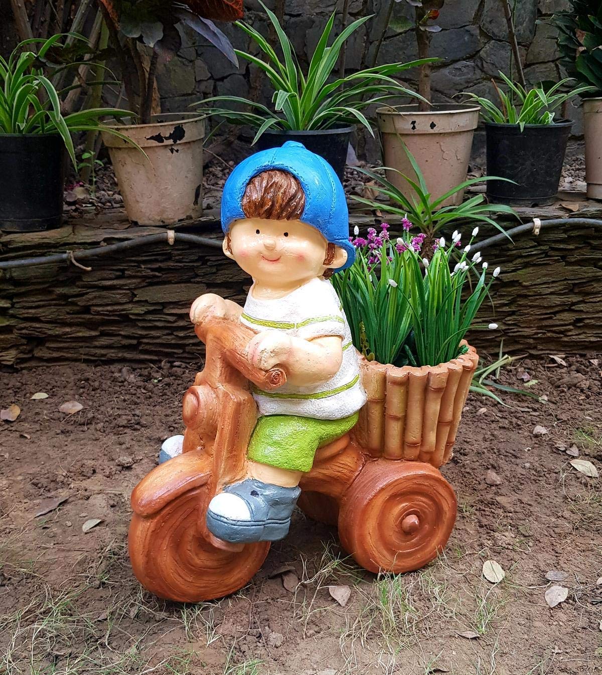 Wonderland Boy riding bike planter, planters for garden pots and planters, home decor, garden decor, garden pots for balcony decoration, kids room, gift 1