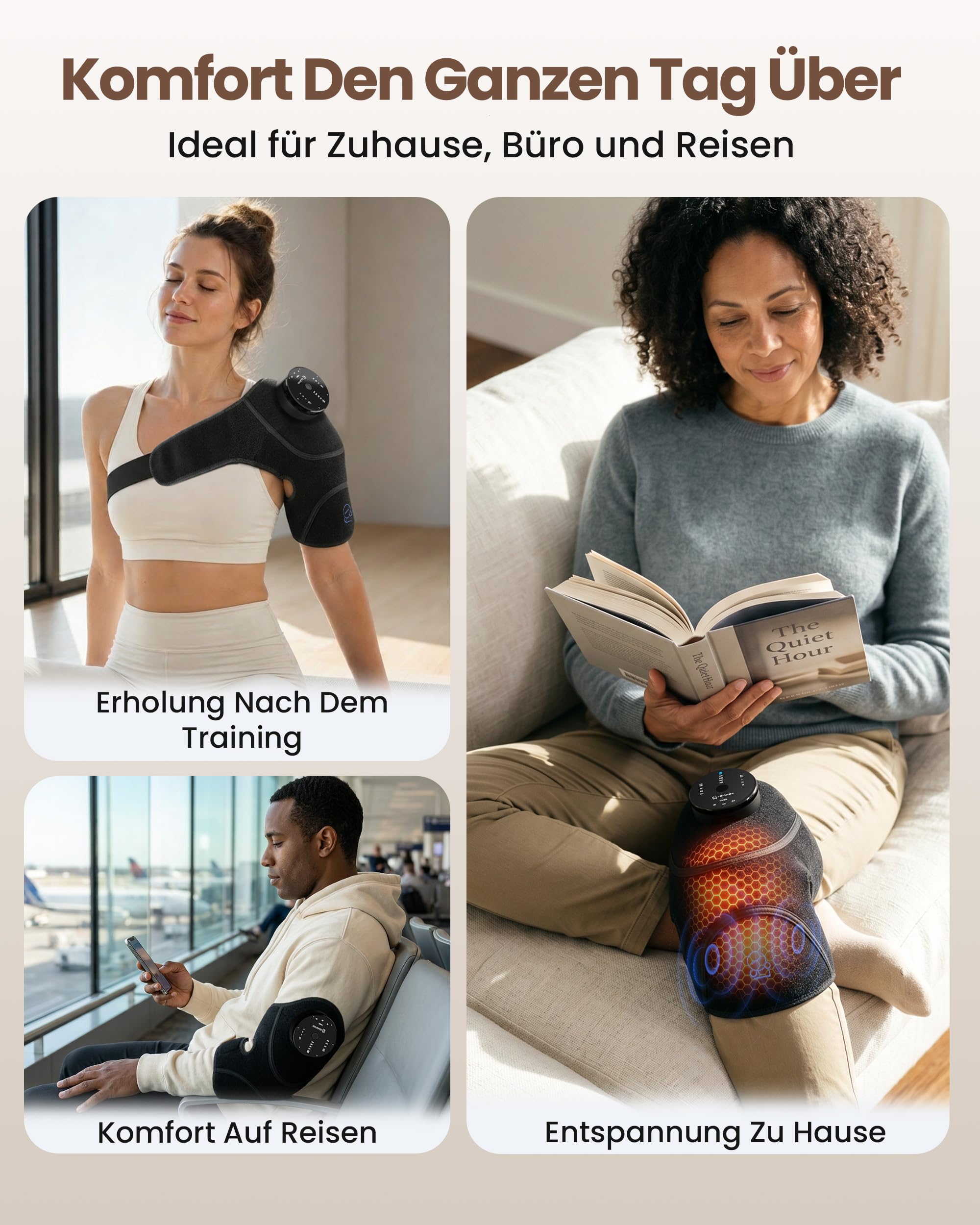 COMFIER 3-in-1 Kabelloses Knie-Massagegerät mit verbesserter Graphenheizung | 4 Vibrationsmodi & 3 Heizstufen, 2500mAh Akku, Für Knie, Ellenbogen & Schultern, Geschenk für Männer und Frauen