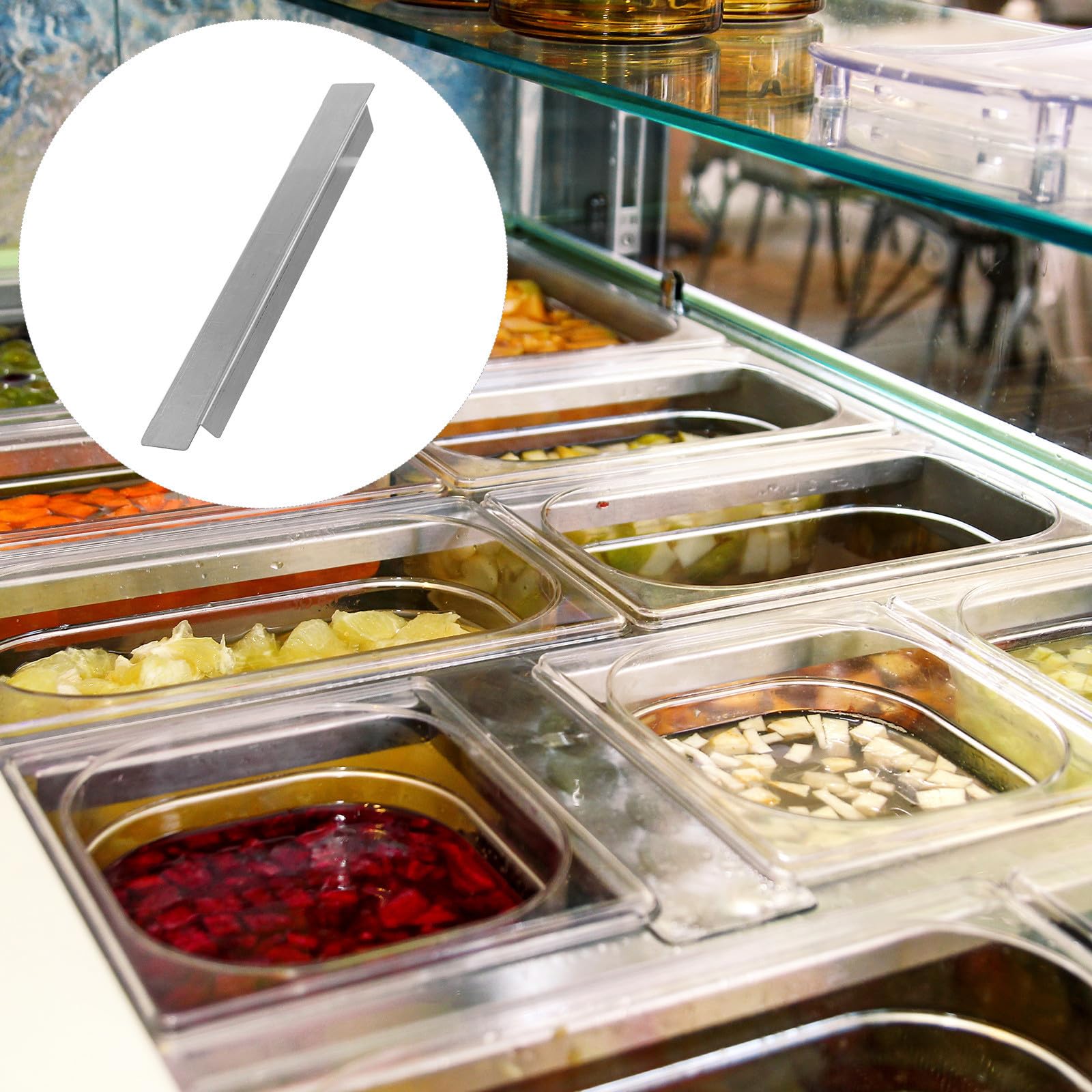Supporto Divisoria 4 Pezzi in Acciaio Inox con Traverse Anticaduta per Organizzazione di Ingredienti in Vetrine e Congelatori