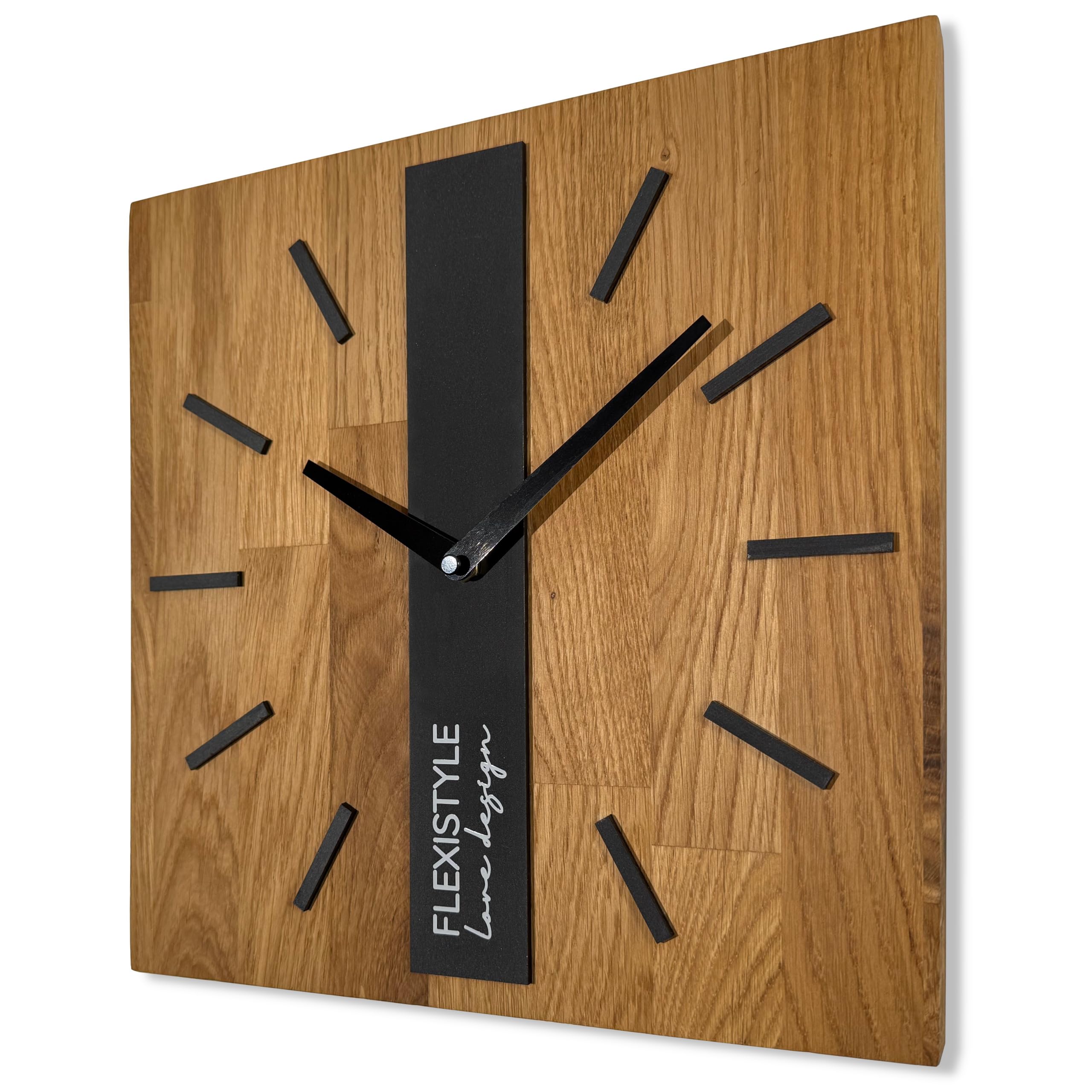 FLEXISTYLE Modern wanduhr ohne tickgeräusche modern wanduhren Holz Badezimmer Wohnzimmer Eiche (Schwarz Eckig, 30cm)