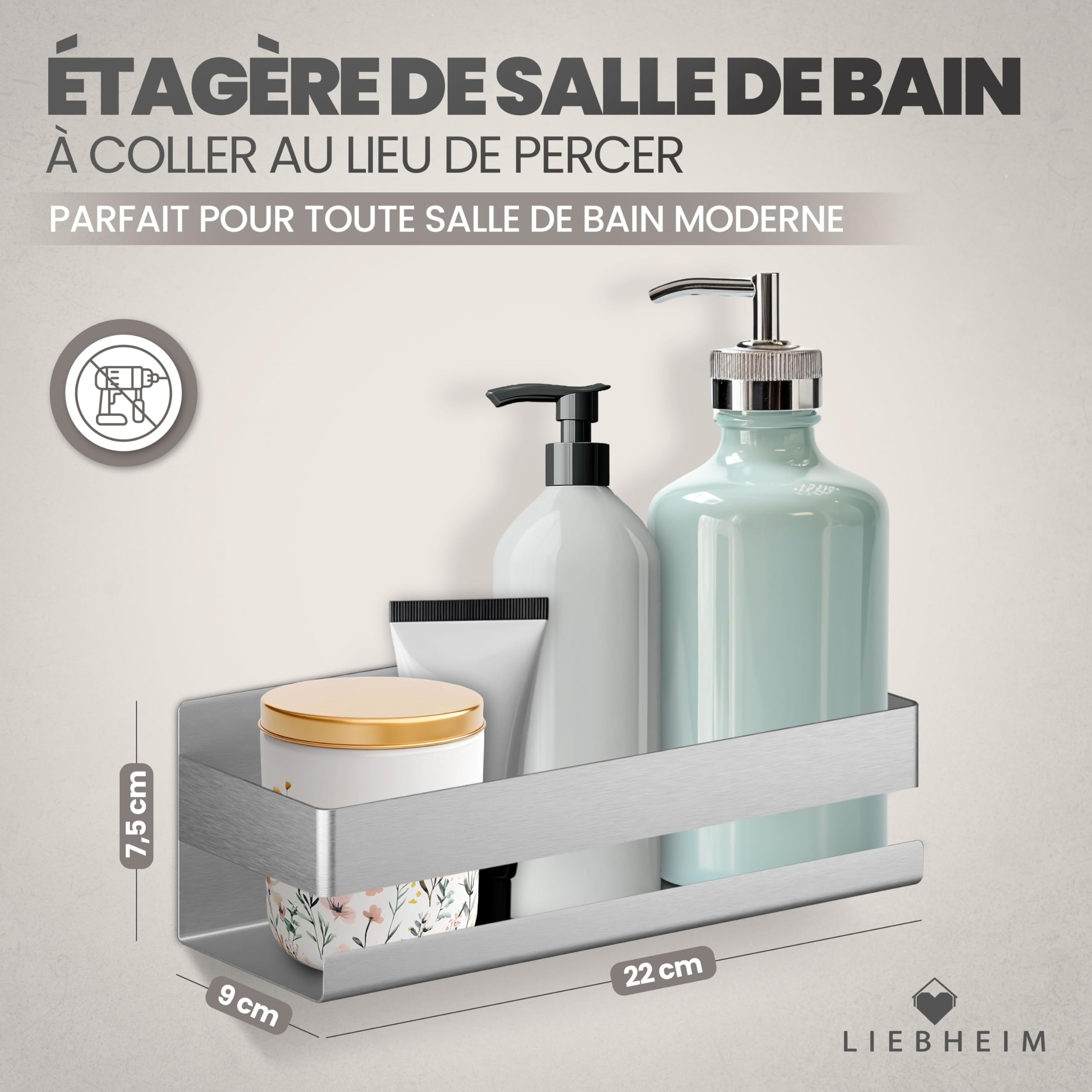 LIEBHEIM Etagere Douche Sans Percage - Etagere Salle de Bain - Porte-savon Douche - shower shelf - support gel douche salle de bain - rangement baignoire