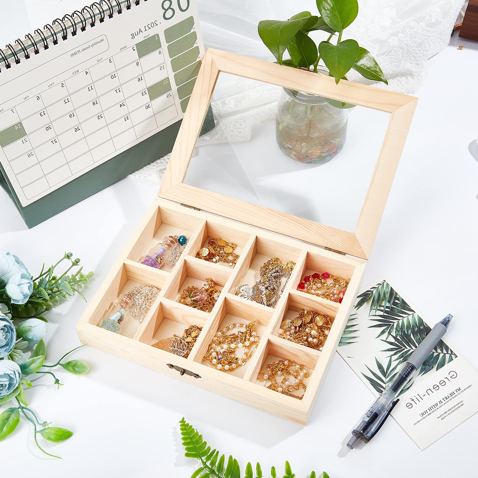 Amazon｜木製 ボックス 長 方形 木箱 仕切り 松木 宝箱 小物