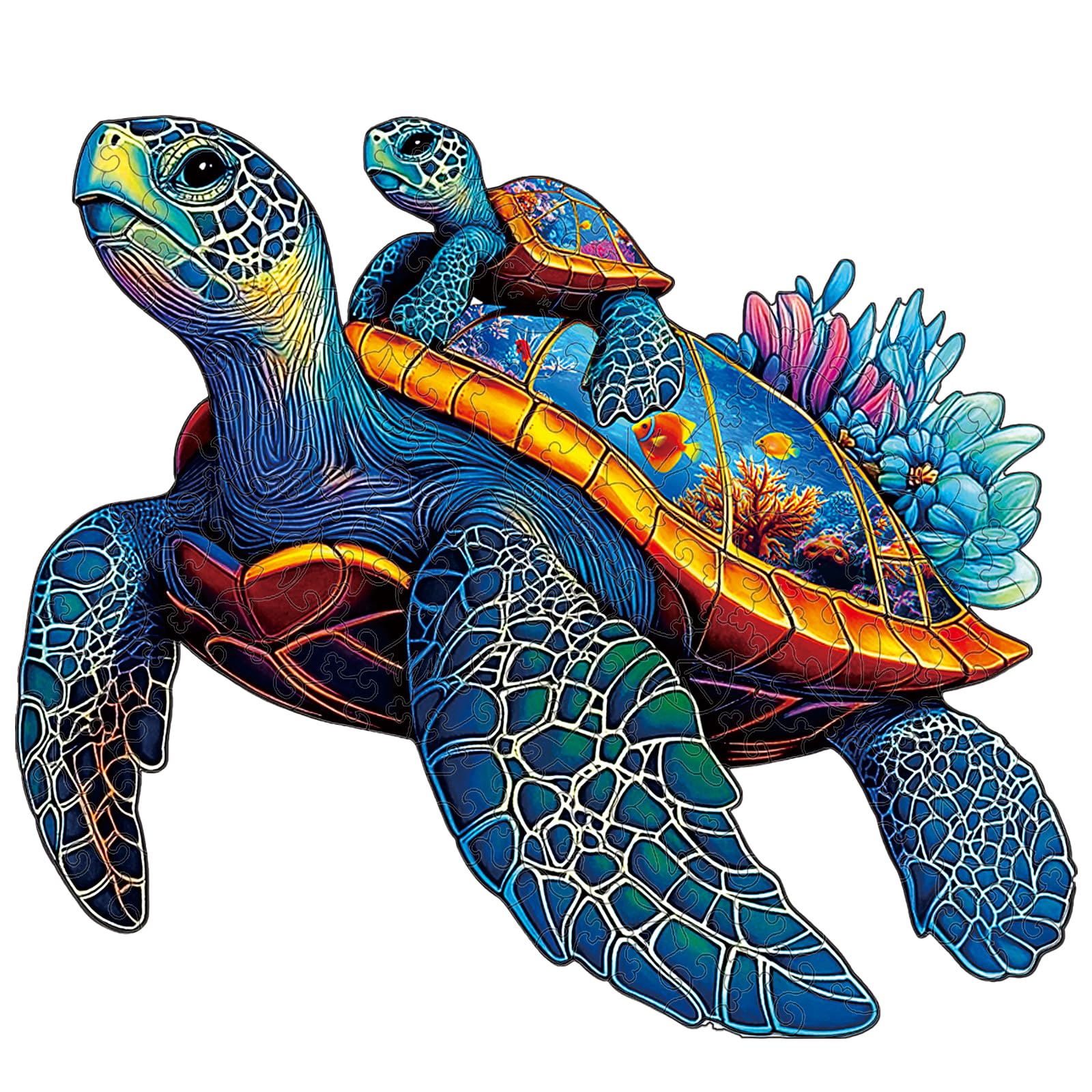 Wooden Jigsaw Puzzles for Adults Teens Kids, Parent and Child Sea Turtle Wood Puzzle, 300 Pieces Unique Animal Shaped Puzzle, Fun Challenging Family